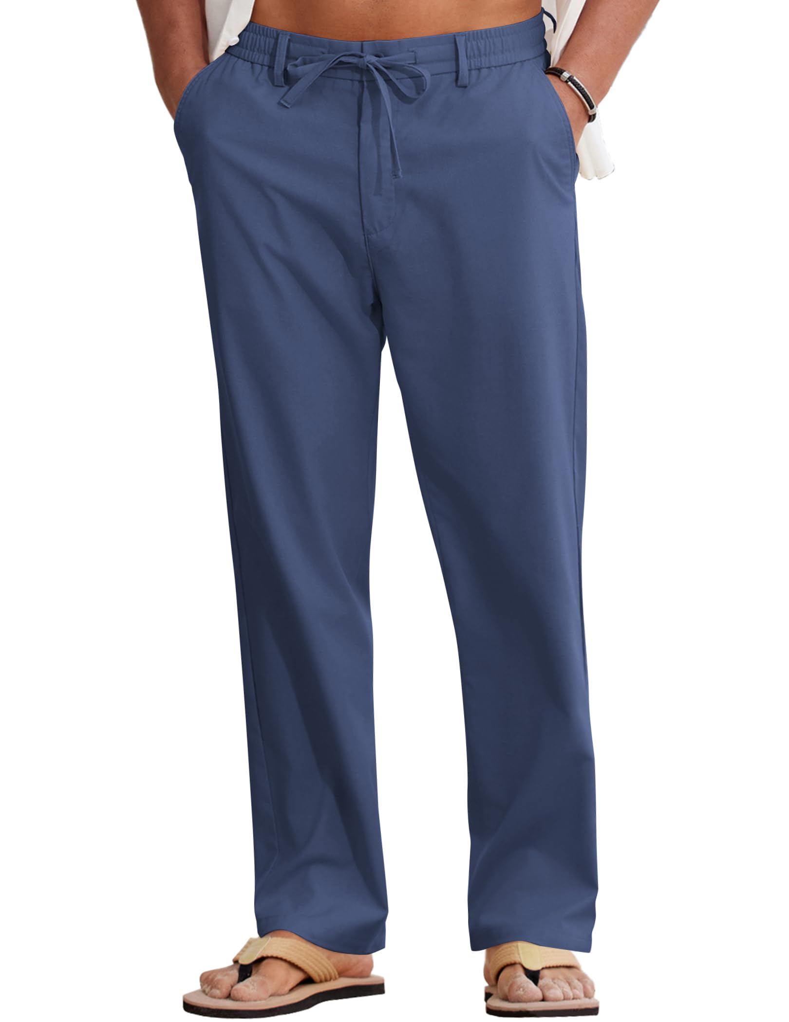COOFANDY Mens Cotton Linen Pants Casual Lightweight Summer Beach Dress Pant | Light Weight, Drawstring, Elastic Waist, Stretch, Soft, Breathable, Classic Fit, Summer Vacation