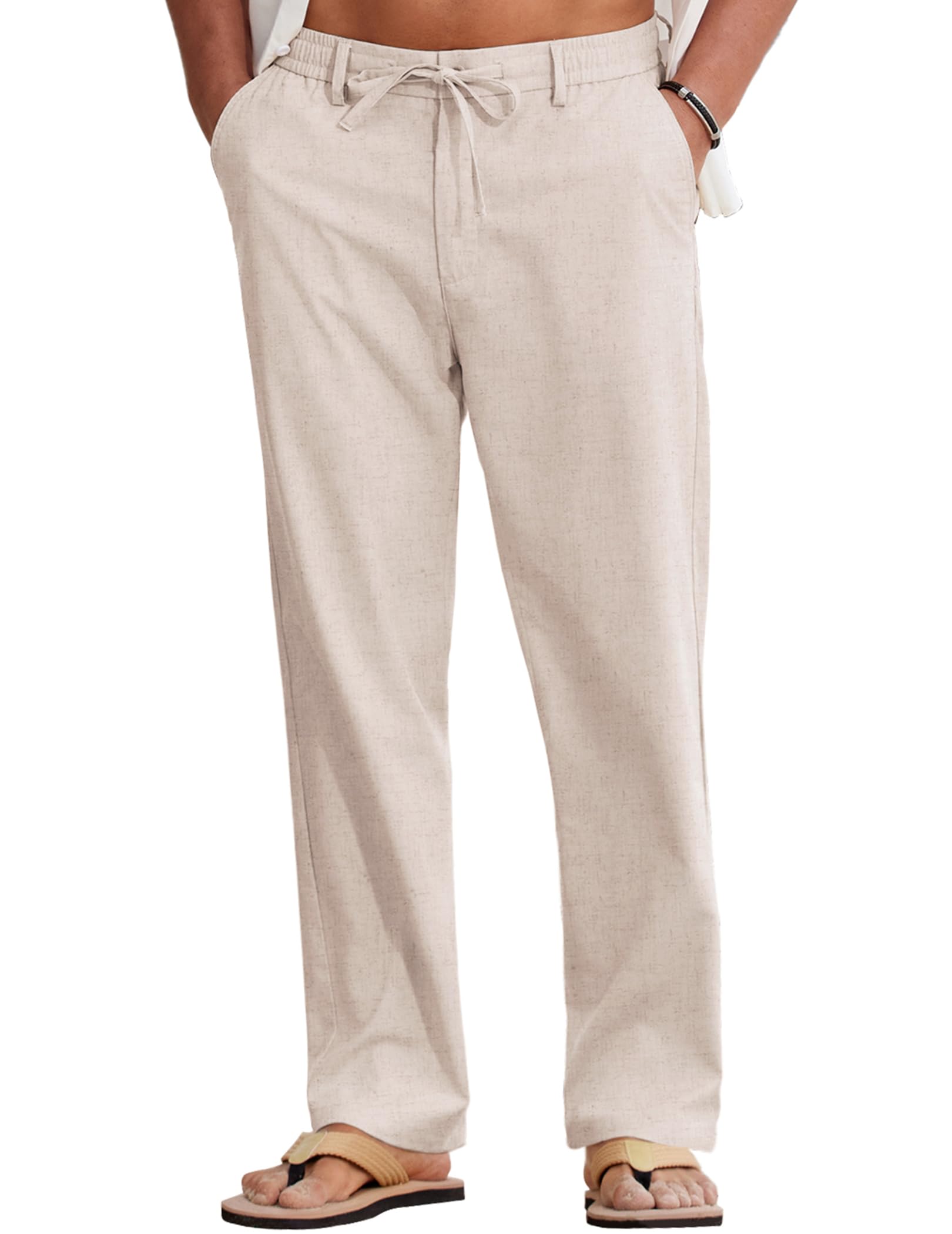 COOFANDY Mens Cotton Linen Pants Casual Lightweight Summer Beach Dress Pant | Light Weight, Drawstring, Elastic Waist, Stretch, Soft, Breathable, Classic Fit, Summer Vacation