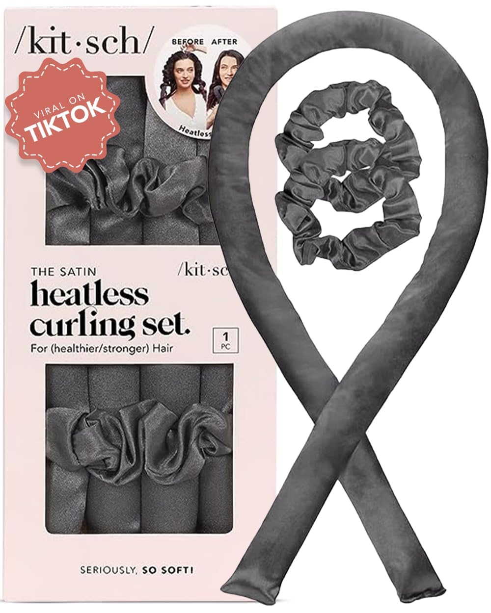 Kitsch Satin Heatless Curls Overnight Set - Sunset Tie Dye | No Heat Damage Overnight Curls | Comfortable Frizz Free Hair Curlers To Sleep In with 34" Hair Waver & 2 Satin Scrunchies