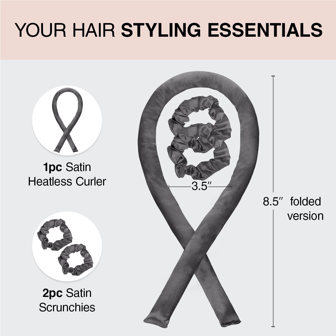 Kitsch Satin Heatless Curls Overnight Set - Sunset Tie Dye | No Heat Damage Overnight Curls | Comfortable Frizz Free Hair Curlers To Sleep In with 34" Hair Waver & 2 Satin Scrunchies