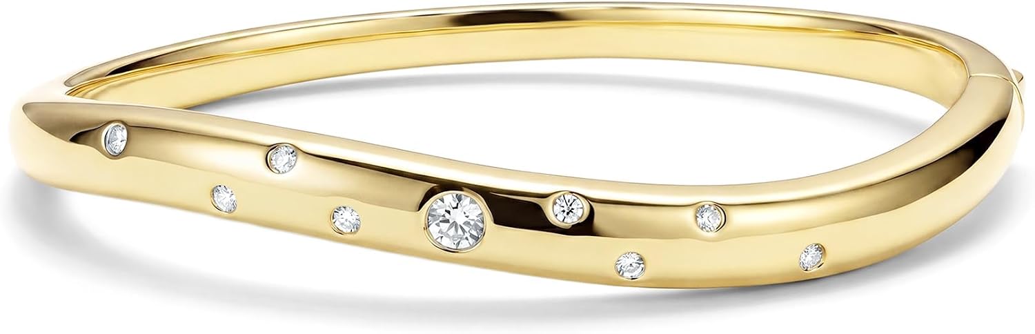 Gold Bracelets For Women, 14k Gold Filled Bangle Bracelets | Chunky Hinged Bangle Bracelets,Bangle Bracelets Non Tarnish, Jewelry For Women-Wavy Evil Eye Round Recetangle Marquise Cut