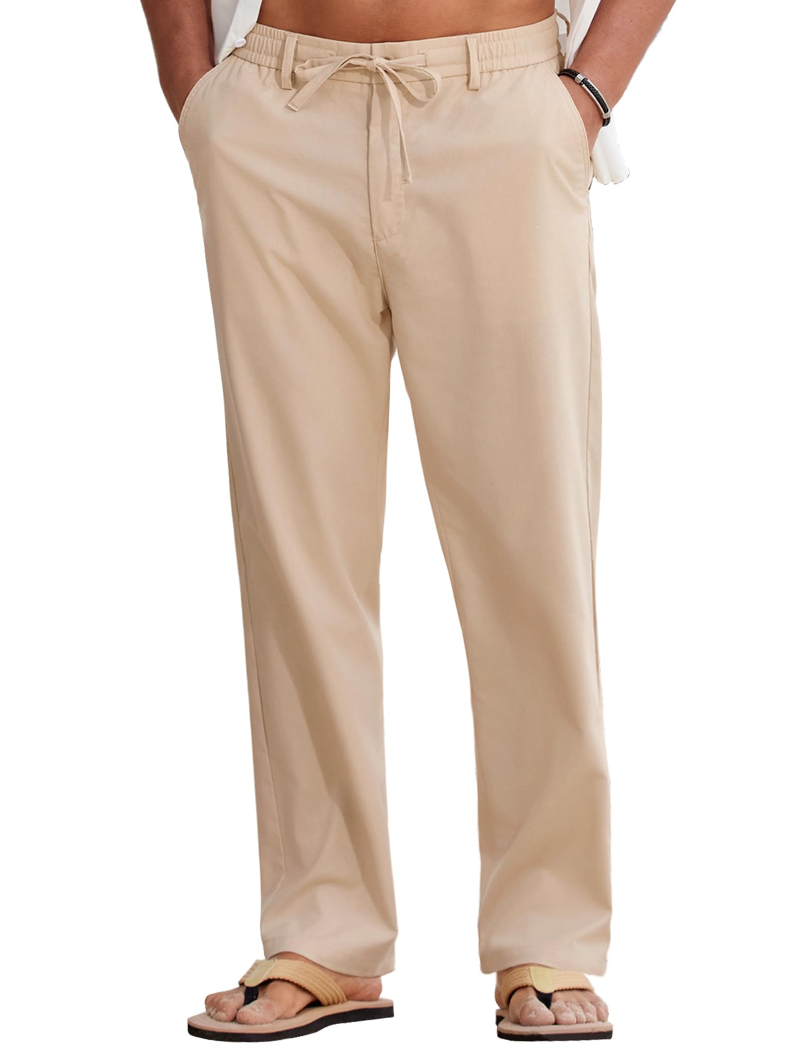 COOFANDY Mens Cotton Linen Pants Casual Lightweight Summer Beach Dress Pant | Light Weight, Drawstring, Elastic Waist, Stretch, Soft, Breathable, Classic Fit, Summer Vacation