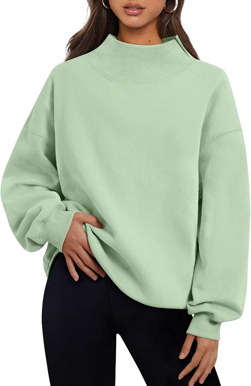 Trendy Queen Womens Mock Neck Sweatshirts Oversized Pullover Fall Outfits | Fall Fashion Clothes 2026,Long Sleeve Tops,Comfort Soft Fleece,Travel Casual Work Lounge Daily Outfit
