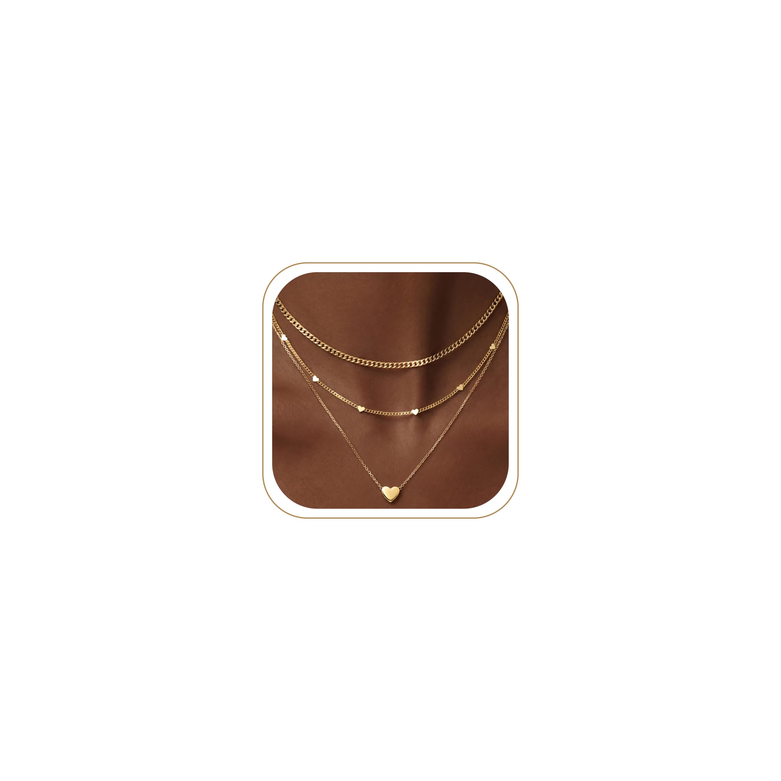 WomenGifts Layered Gold Necklaces for Women, 14K Gold Sterling Silver Plated Dainty Pendant Necklace Set Non Tarnish, Chunky Stackable Cuban Chain Choker, Trendy Birthstone Vacation Jewelry Gift