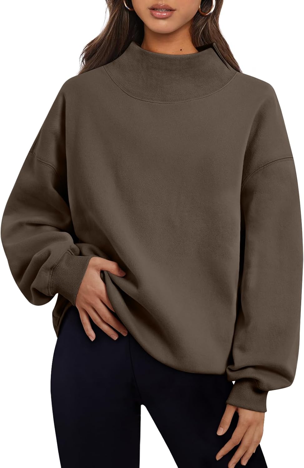 Trendy Queen Womens Mock Neck Sweatshirts Oversized Pullover Fall Outfits | Fall Fashion Clothes 2026,Long Sleeve Tops,Comfort Soft Fleece,Travel Casual Work Lounge Daily Outfit