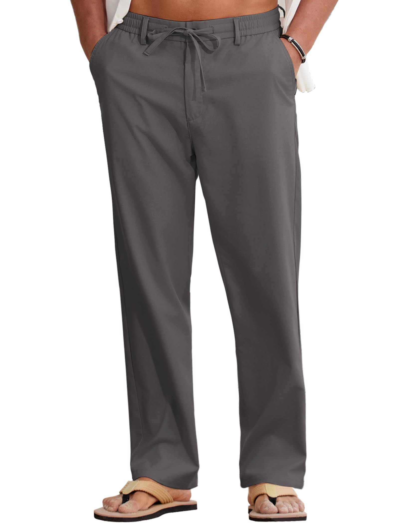 COOFANDY Mens Cotton Linen Pants Casual Lightweight Summer Beach Dress Pant | Light Weight, Drawstring, Elastic Waist, Stretch, Soft, Breathable, Classic Fit, Summer Vacation