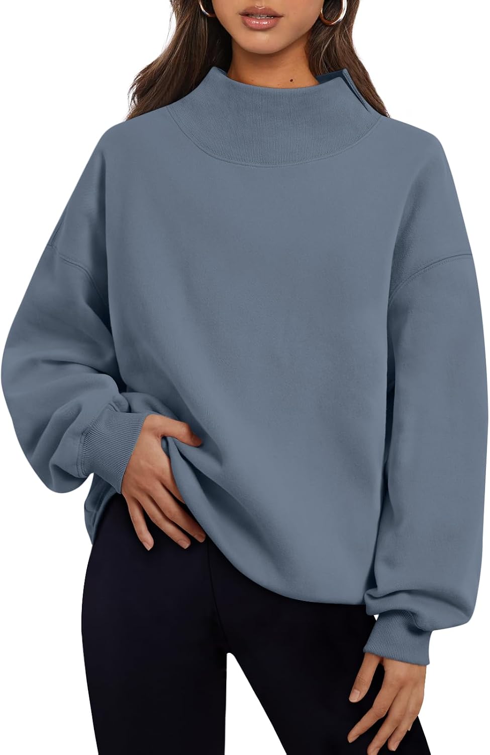 Trendy Queen Womens Mock Neck Sweatshirts Oversized Pullover Fall Outfits | Fall Fashion Clothes 2026,Long Sleeve Tops,Comfort Soft Fleece,Travel Casual Work Lounge Daily Outfit