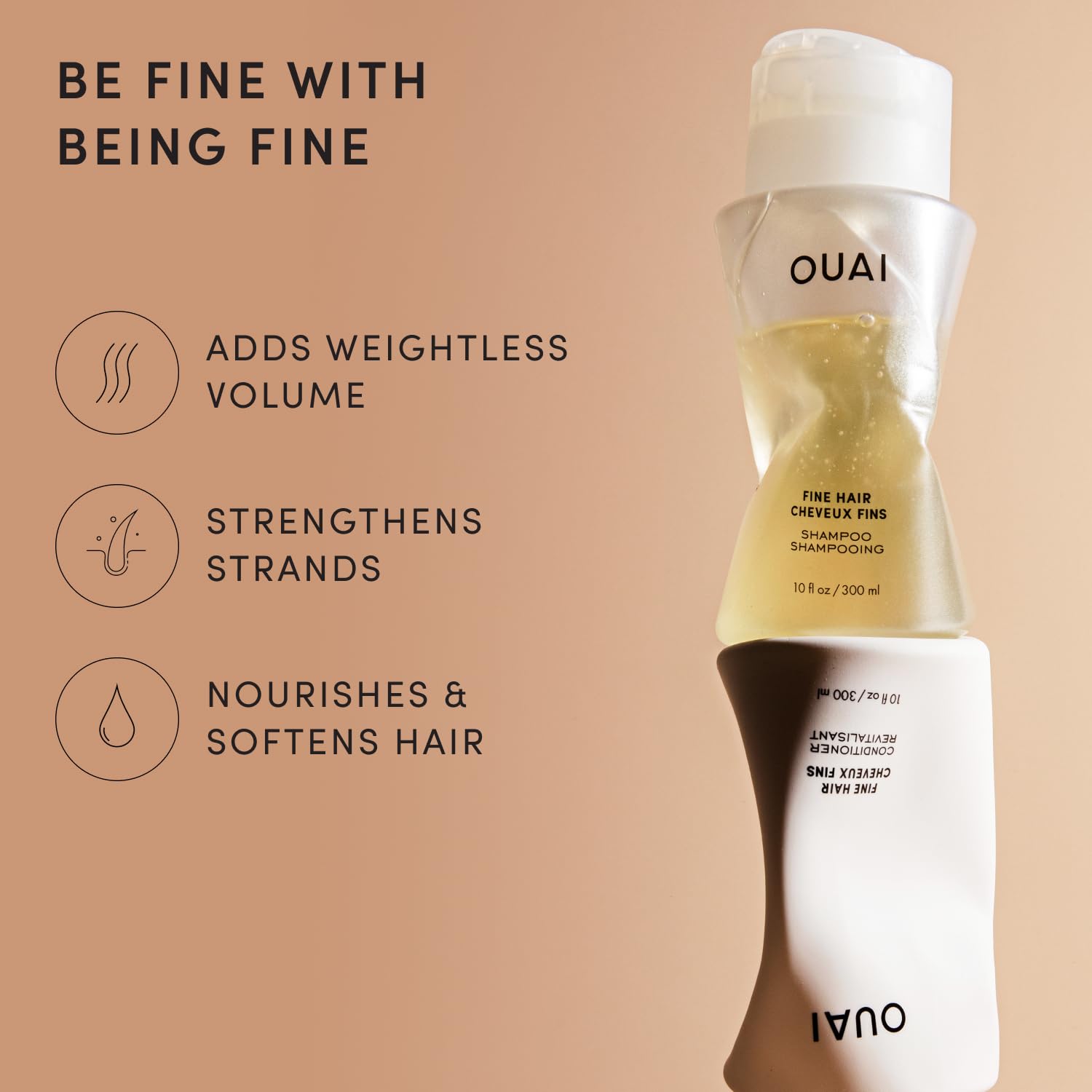 OUAI Fine Shampoo and Conditioner Set - Sulfate Free Shampoo and Conditioner for Women & Men - Made with Keratin, Marshmallow Root, Shea Butter & Avocado Oil - Free of Parabens & Phthalates (10 Fl Oz)