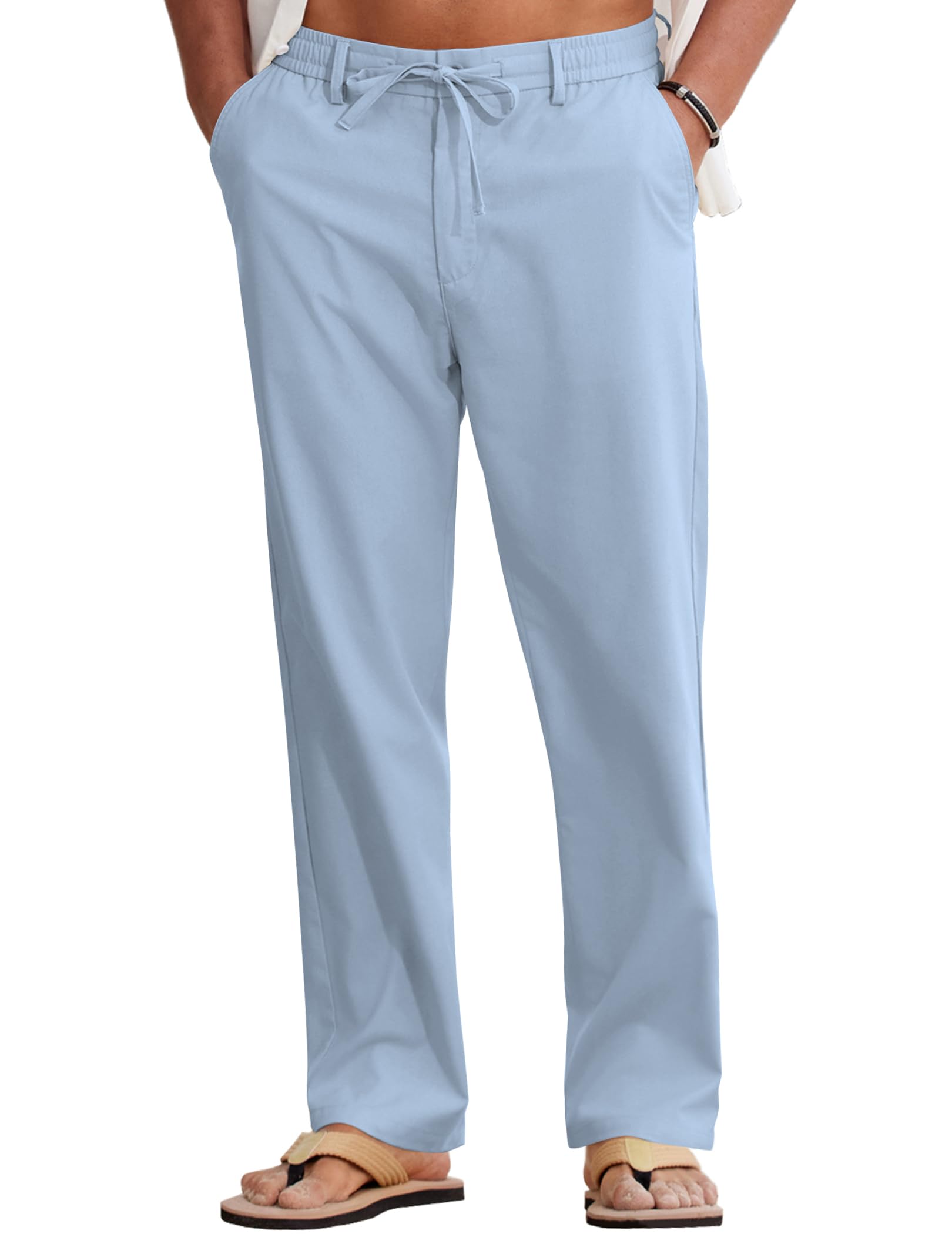 COOFANDY Mens Cotton Linen Pants Casual Lightweight Summer Beach Dress Pant | Light Weight, Drawstring, Elastic Waist, Stretch, Soft, Breathable, Classic Fit, Summer Vacation