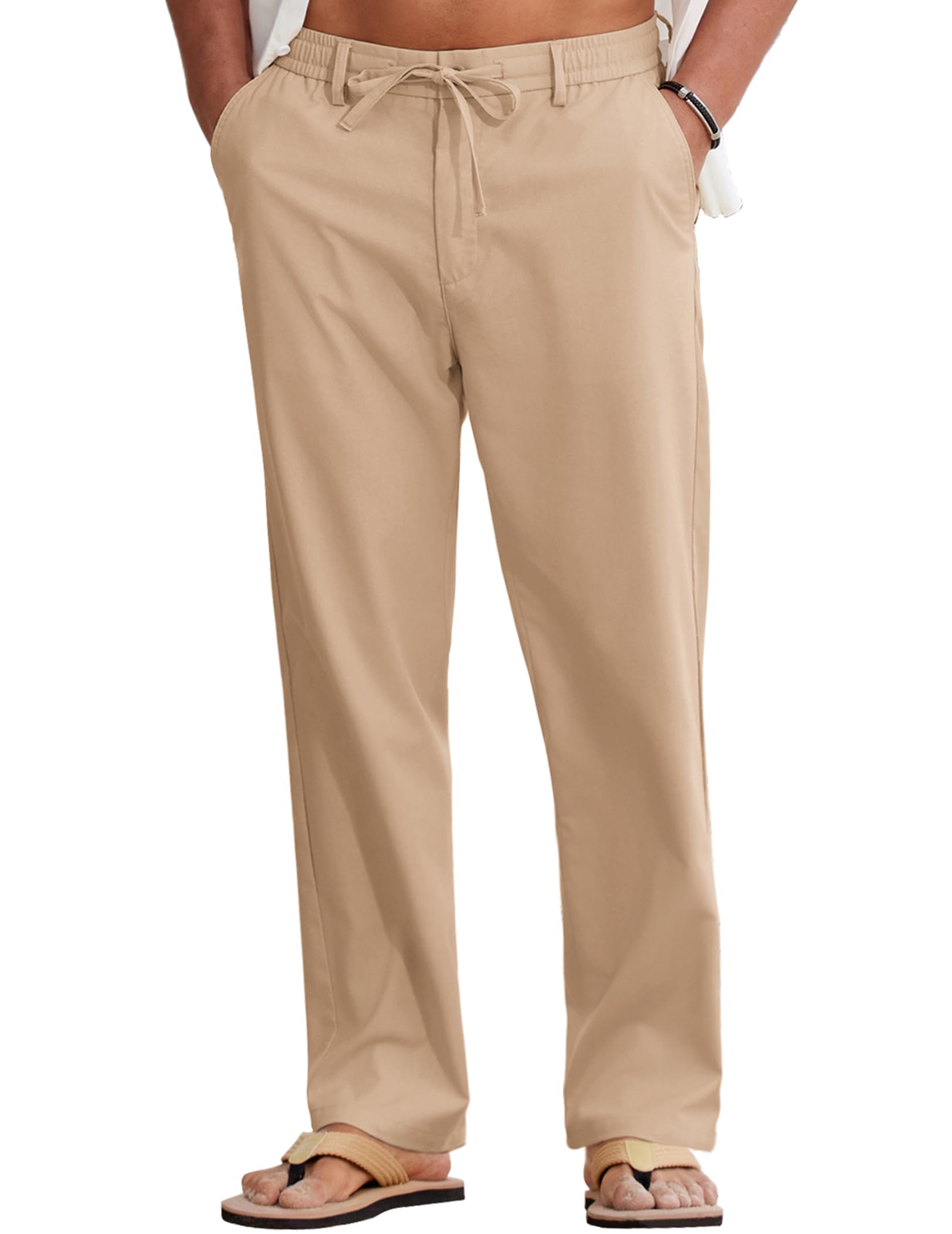COOFANDY Mens Cotton Linen Pants Casual Lightweight Summer Beach Dress Pant | Light Weight, Drawstring, Elastic Waist, Stretch, Soft, Breathable, Classic Fit, Summer Vacation