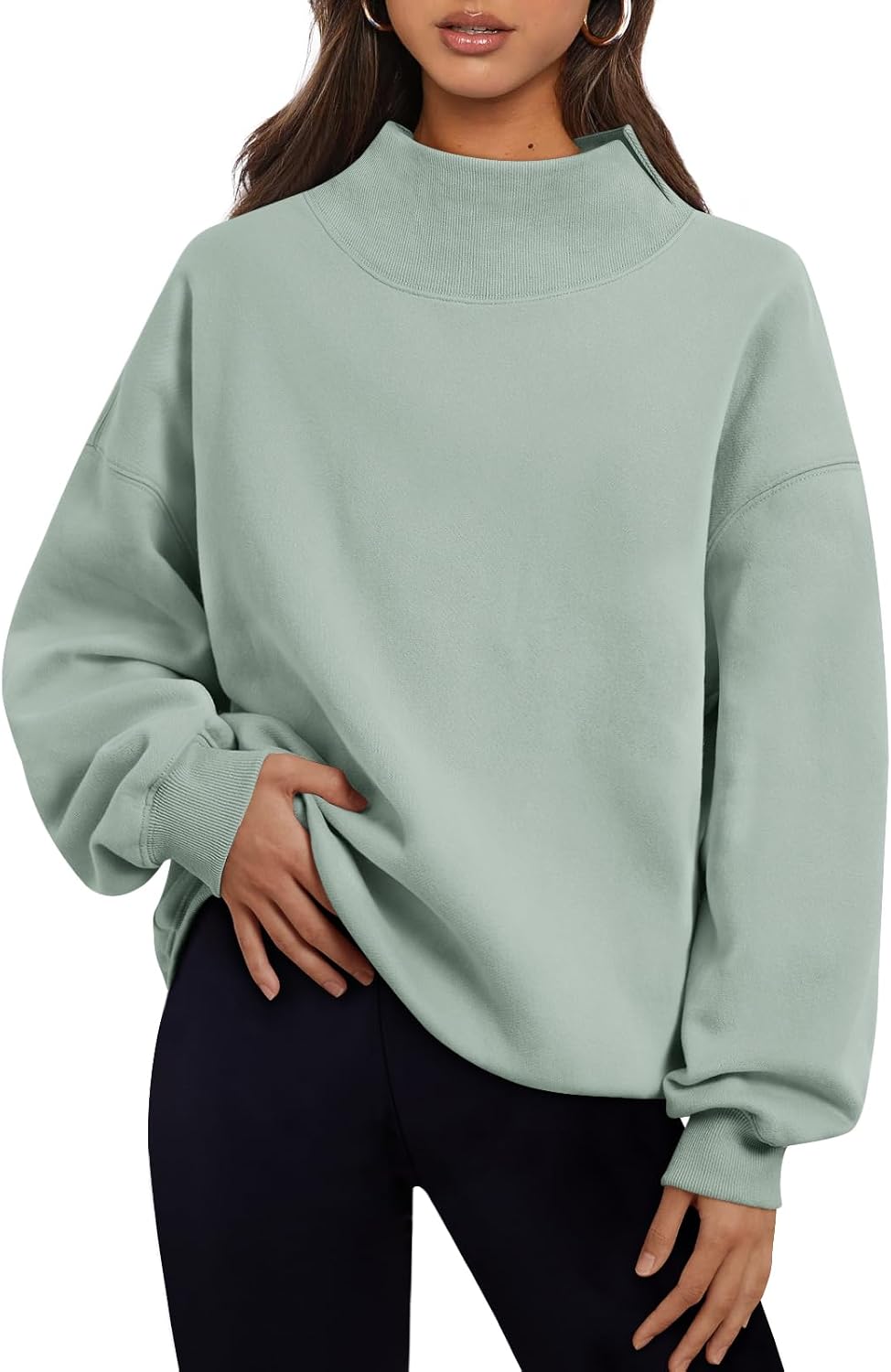 Trendy Queen Womens Mock Neck Sweatshirts Oversized Pullover Fall Outfits | Fall Fashion Clothes 2026,Long Sleeve Tops,Comfort Soft Fleece,Travel Casual Work Lounge Daily Outfit