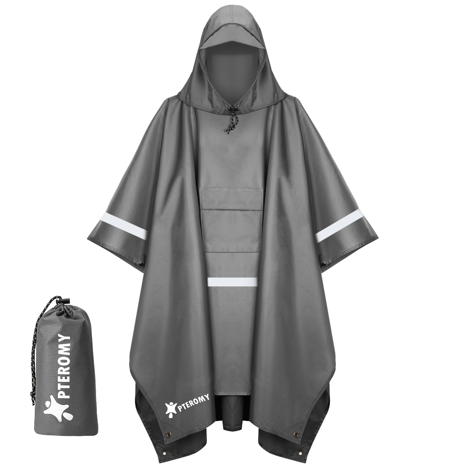 PTEROMY 3-in-1 Hooded Rain Poncho for Adult with Pocket, Waterproof Lightweight Unisex Raincoat for Hiking Camping Emergency