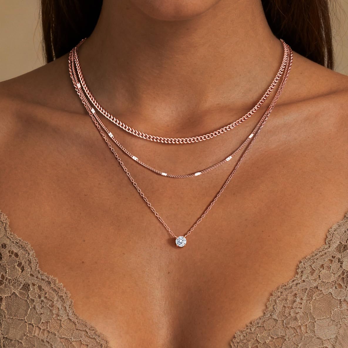 WomenGifts Layered Gold Necklaces for Women, 14K Gold Sterling Silver Plated Dainty Pendant Necklace Set Non Tarnish, Chunky Stackable Cuban Chain Choker, Trendy Birthstone Vacation Jewelry Gift