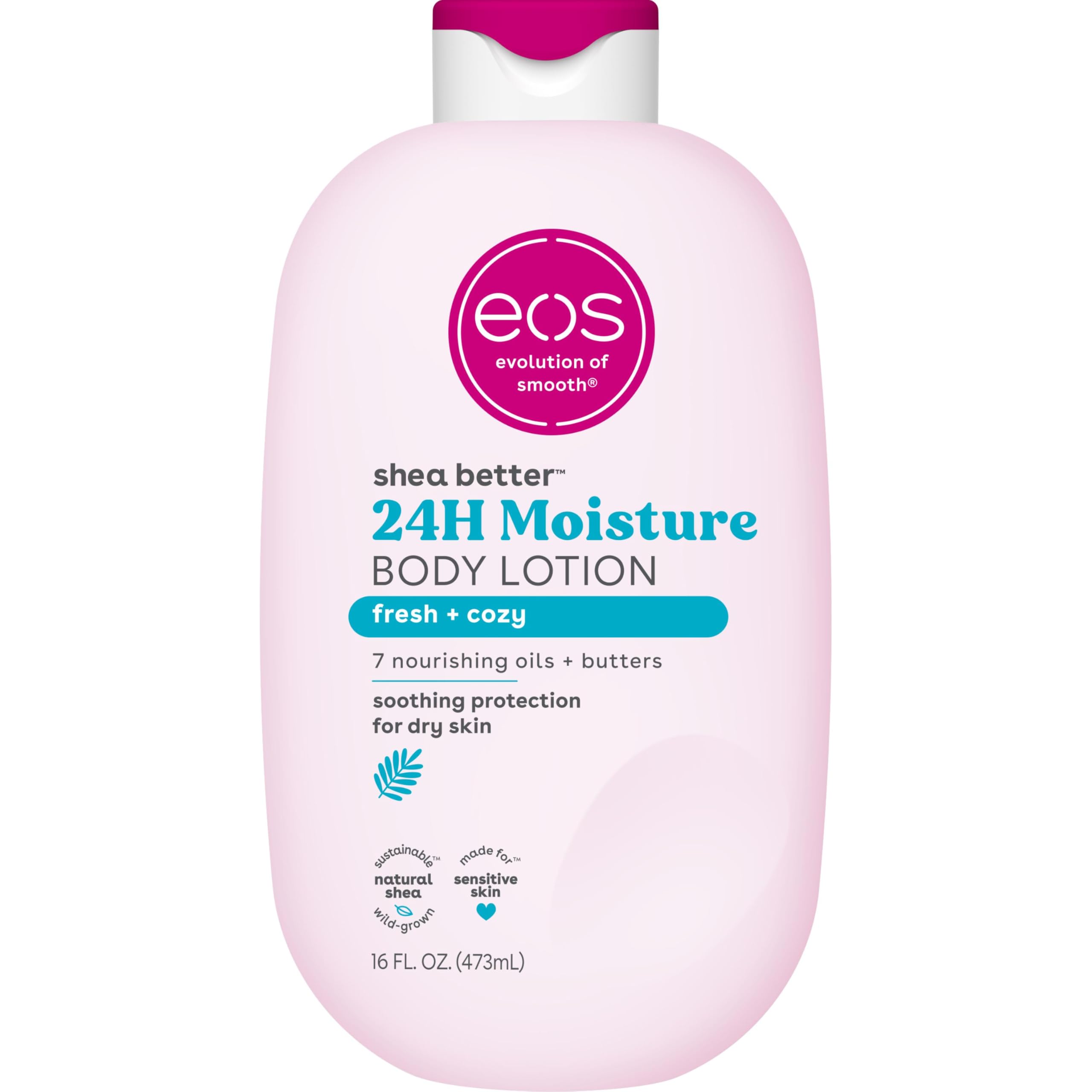 eos Shea Better Body Lotion Vanilla Cashmere, 24-Hour Moisture Skin Care, Lightweight & Non-Greasy, Natural Shea, Vegan, Vanilla Body Lotion, 16 fl oz