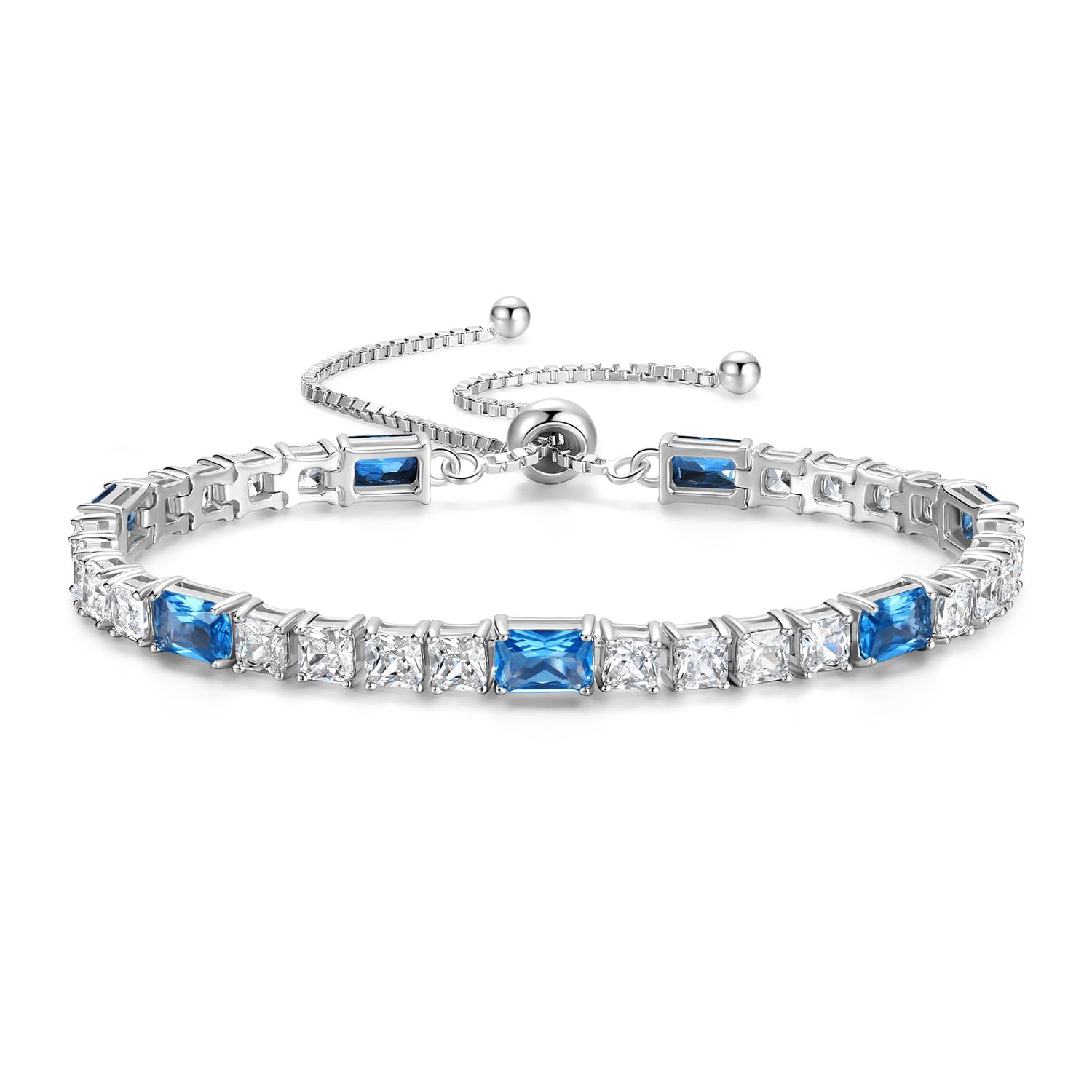 FANCIME Birthstone Bracelet for Women, Sterling Silver 4x6mm Gemstone Tennis Bracelet Bolo Adjustable Chain Fine Jewelry Birthday Gifts for Women Mom Wife Her