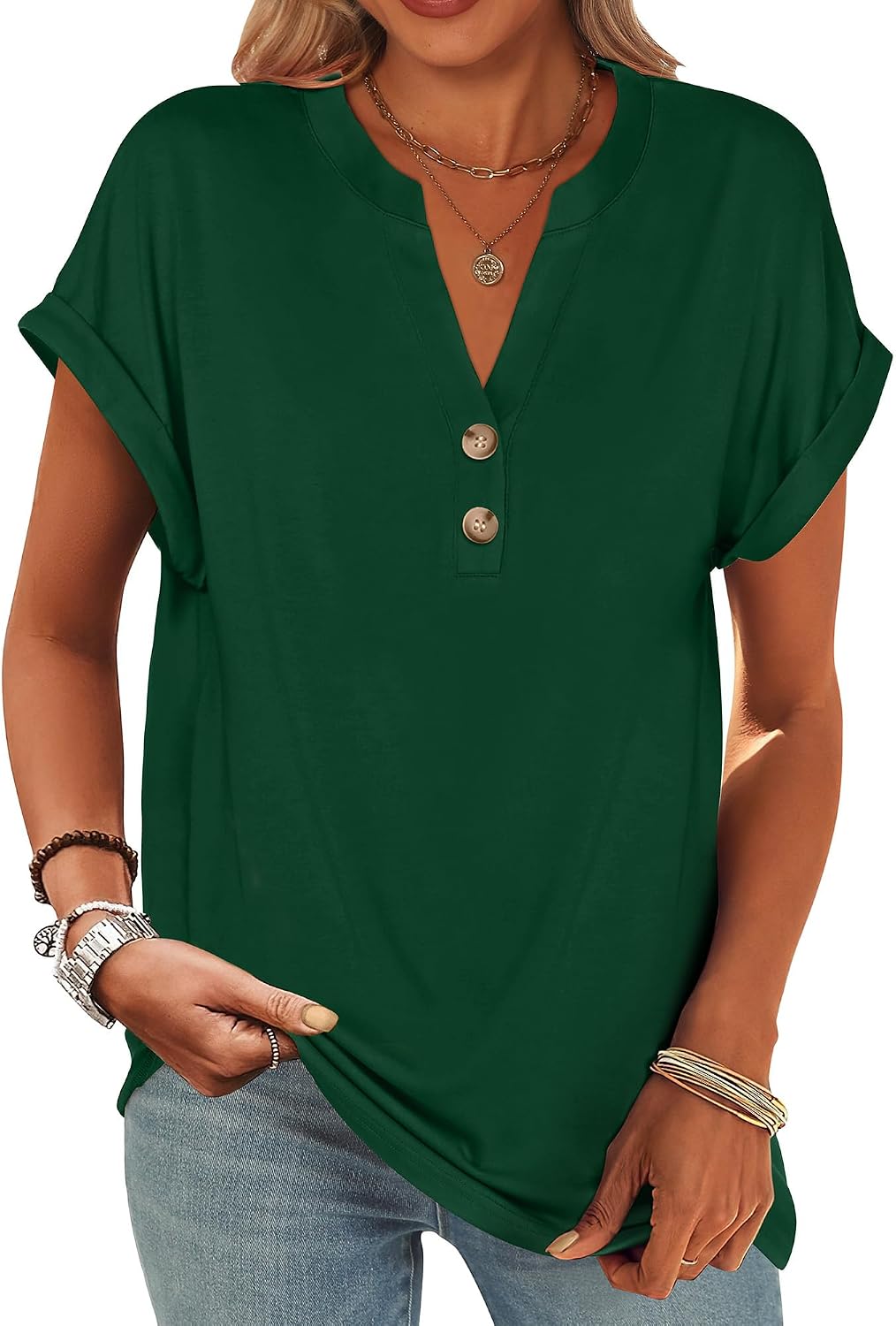 ANRABESS Womens Short Sleeve Henley Tops V Neck Dressy Casual Blouses Summer Trendy Tee Shirts 2026 Vacation Fashion Clothes