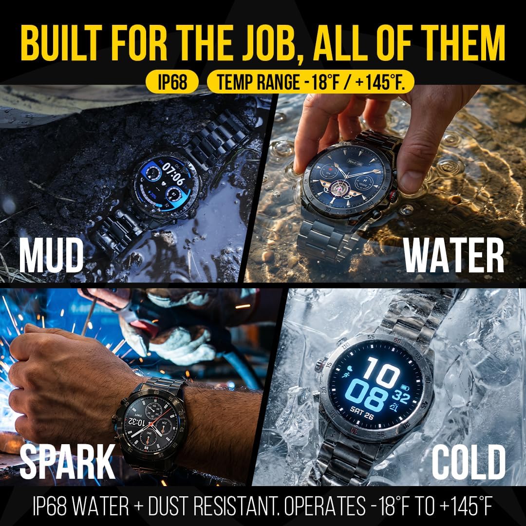 ALPHAGEAR Commander Smartwatch for Men, Tactical Military Smart Watch, 12-Day Battery, AMOLED Display, Bluetooth Calling, IP68 Water Resistant, Stainless Steel, for Android iPhone, Dark Gray