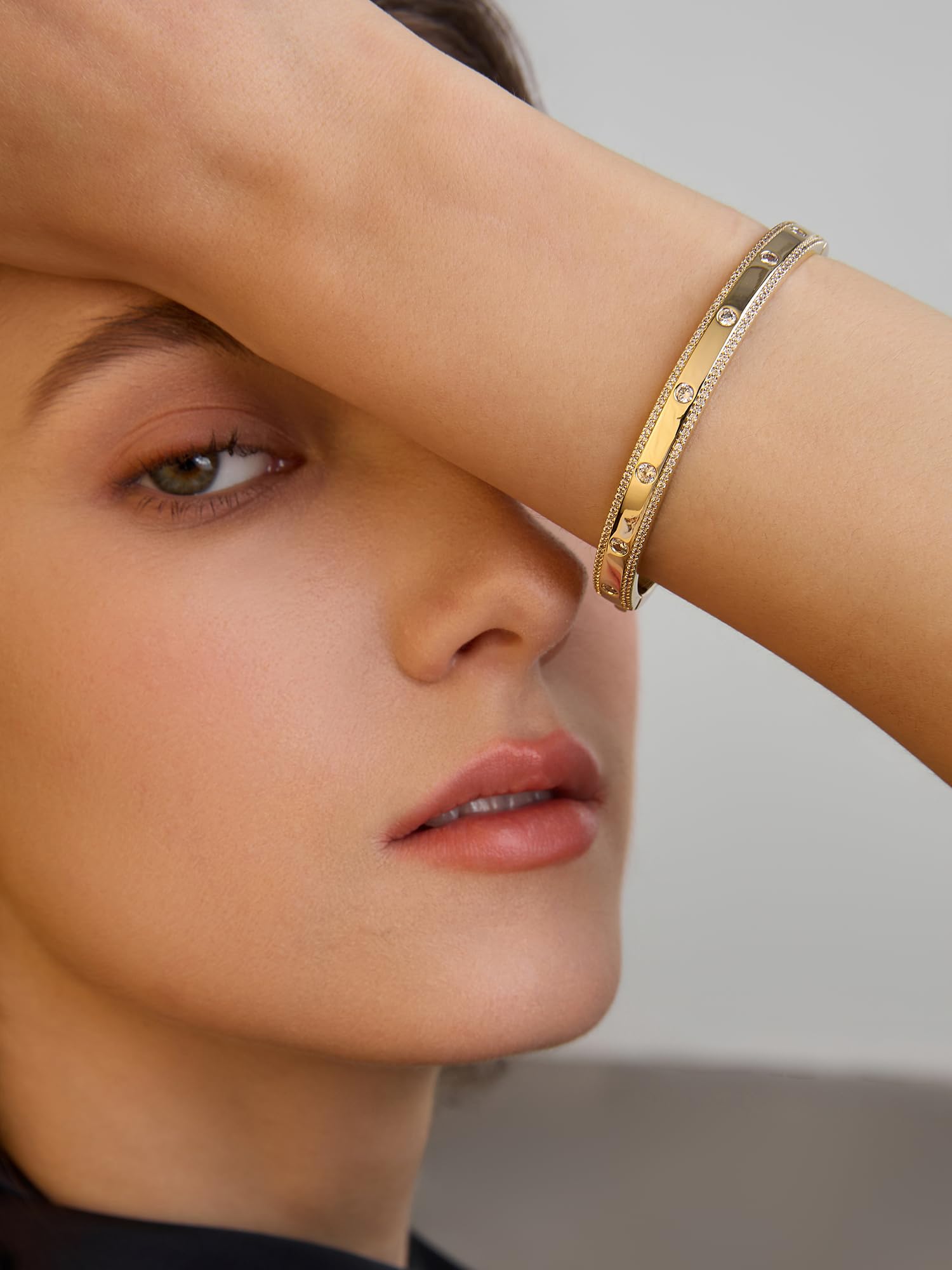 Gold Bracelets For Women, 14k Gold Filled Bangle Bracelets | Chunky Hinged Bangle Bracelets,Bangle Bracelets Non Tarnish, Jewelry For Women-Wavy Evil Eye Round Recetangle Marquise Cut