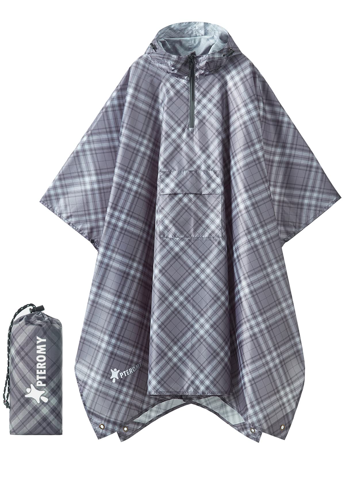 PTEROMY 3-in-1 Hooded Rain Poncho for Adult with Pocket, Waterproof Lightweight Unisex Raincoat for Hiking Camping Emergency