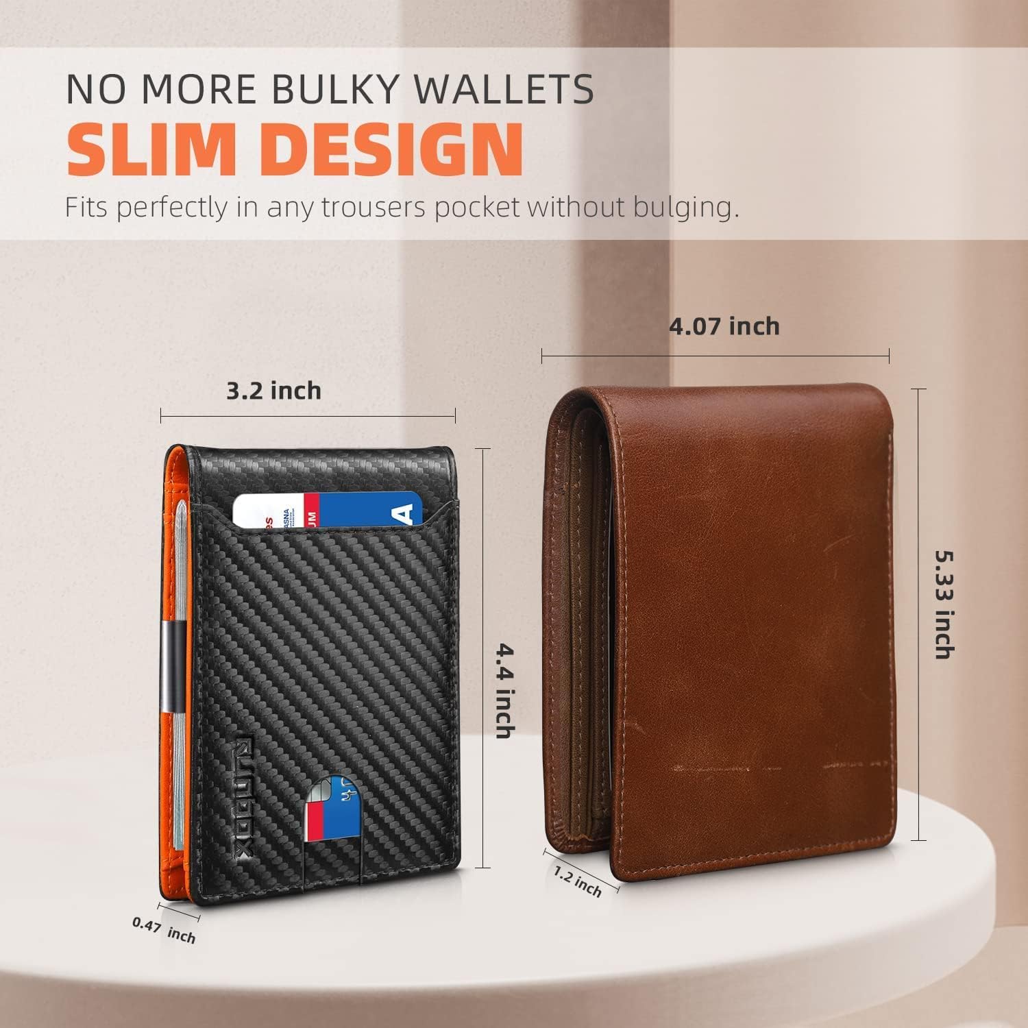 RUNBOX Slim Wallet for Men - RFID Blocking Leather Bifold with Money Clip | Minimalist Front Pocket Wallet Holds 11 Cards,Slim Thin Design,RFID Blocking Protection, Practical Birthday Gifts for Men