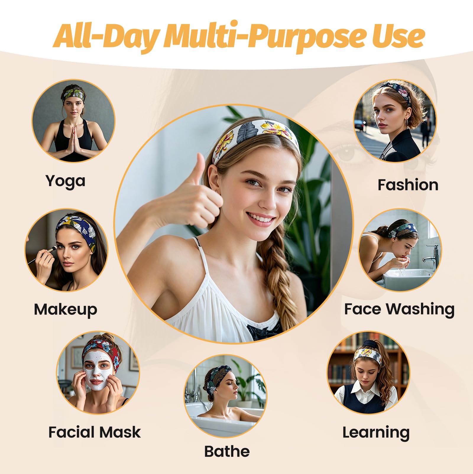 Headbands for Women - 6 Pack Wide Elastic Hair Bands | Stretchy Sweatbands Hair Bands | Soft Sports Thin Head Bands | Non-Slip Accessories Bands for Fashion, Washing Face, Workouts, Yoga, Daily Use