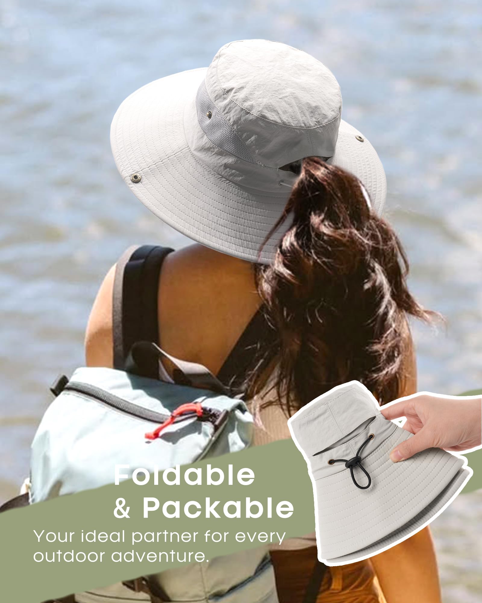 FURTALK Womens Sun Hat with Ponytail Hole Beach Hiking Summer Wide Brim UPF 50+ Outdoor Protection Foldable Bucket Hat