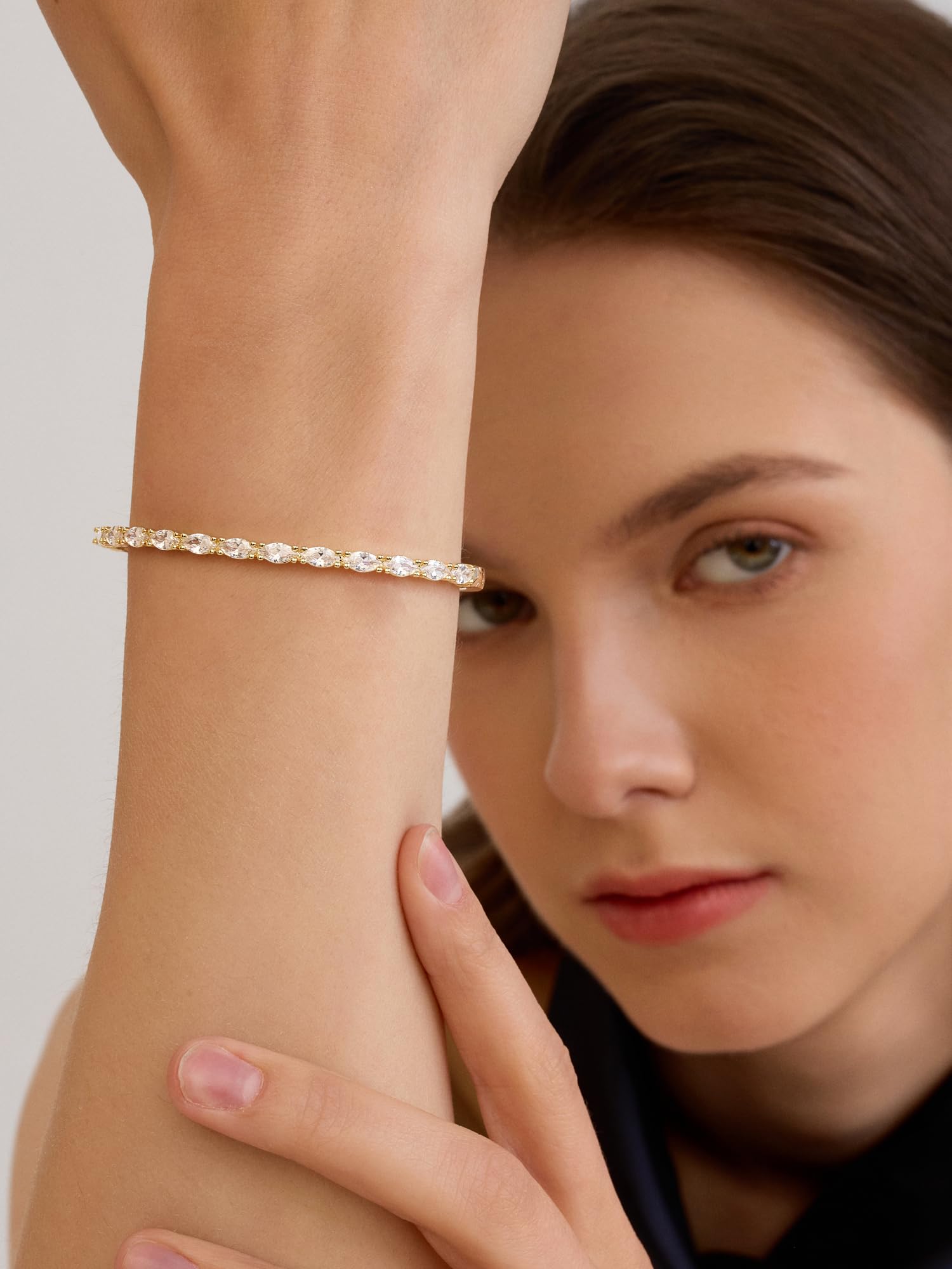 Gold Bracelets For Women, 14k Gold Filled Bangle Bracelets | Chunky Hinged Bangle Bracelets,Bangle Bracelets Non Tarnish, Jewelry For Women-Wavy Evil Eye Round Recetangle Marquise Cut