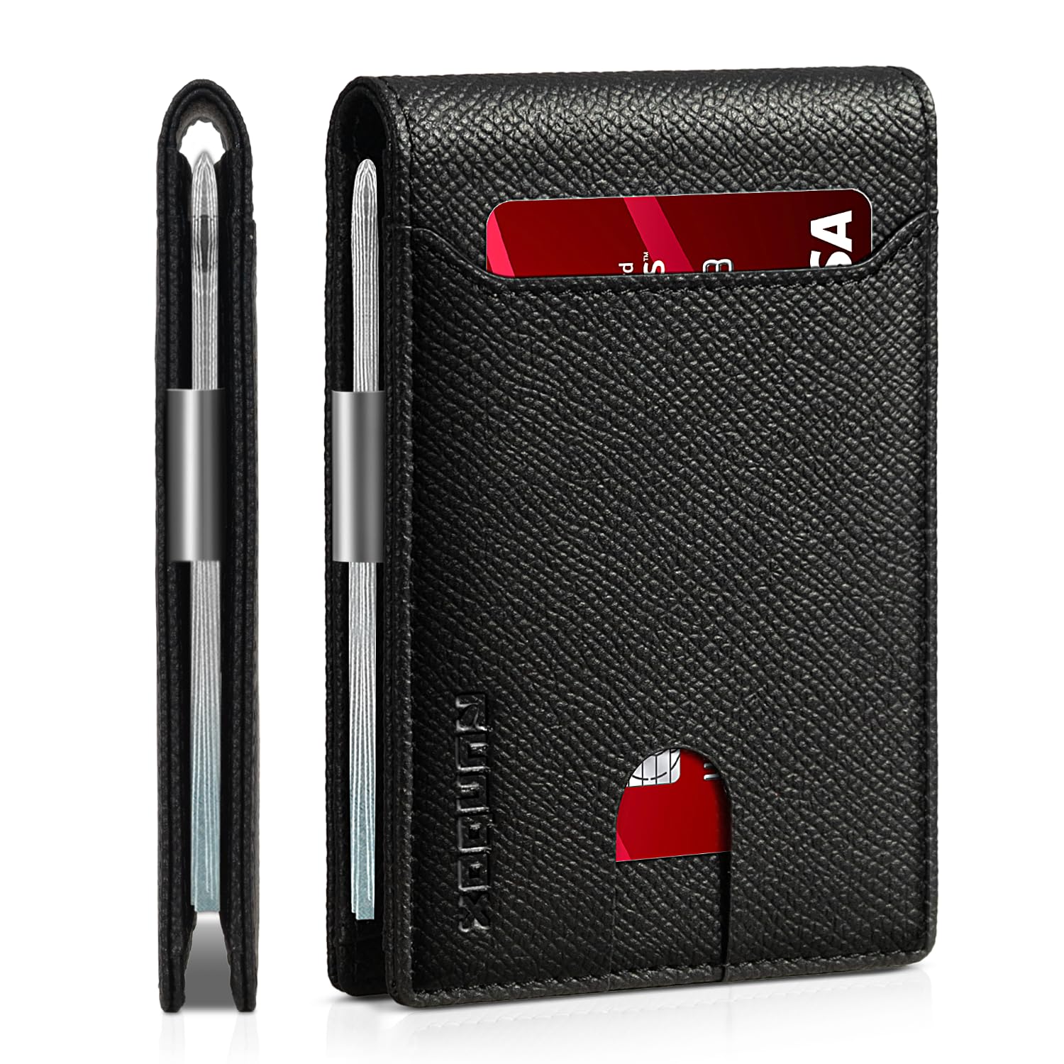 RUNBOX Slim Wallet for Men - RFID Blocking Leather Bifold with Money Clip | Minimalist Front Pocket Wallet Holds 11 Cards,Slim Thin Design,RFID Blocking Protection, Practical Birthday Gifts for Men