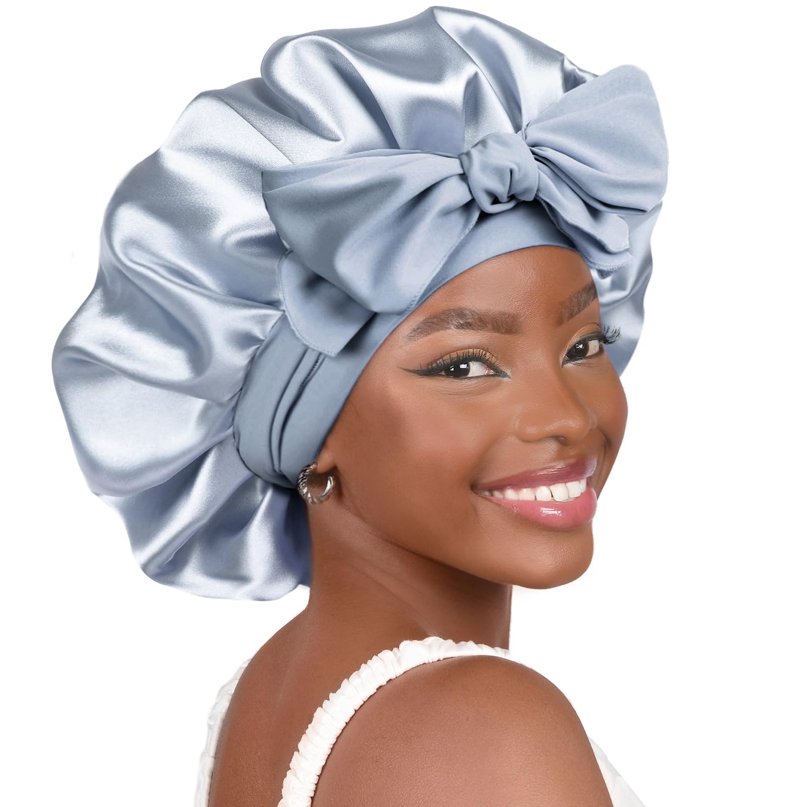 YANIBEST Adjustable Silk Bonnet for Sleeping Women Double Layer Satin Bonnet Reduce Friction Prevent Frizz Curly Hair