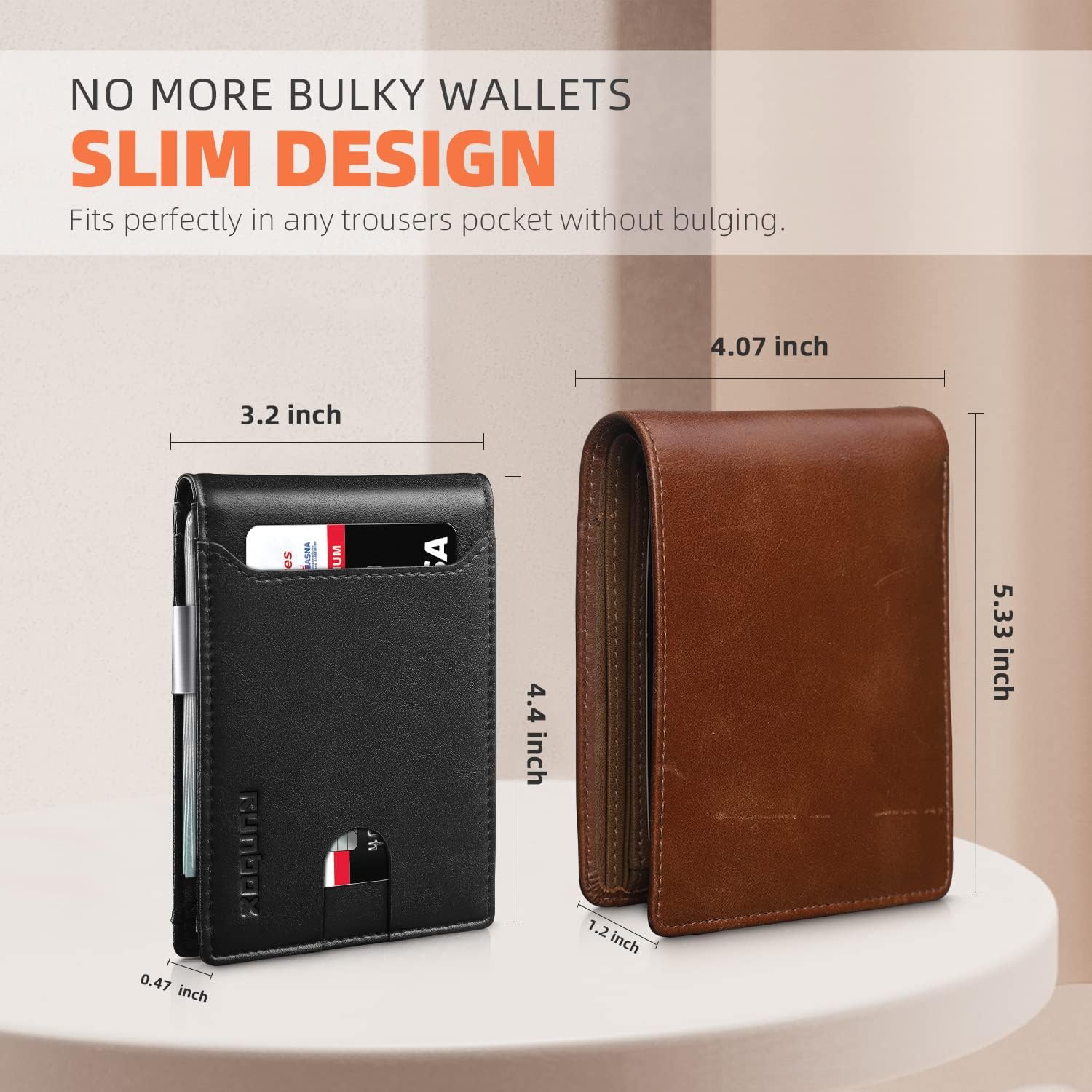 RUNBOX Slim Wallet for Men - RFID Blocking Leather Bifold with Money Clip | Minimalist Front Pocket Wallet Holds 11 Cards,Slim Thin Design,RFID Blocking Protection, Practical Birthday Gifts for Men