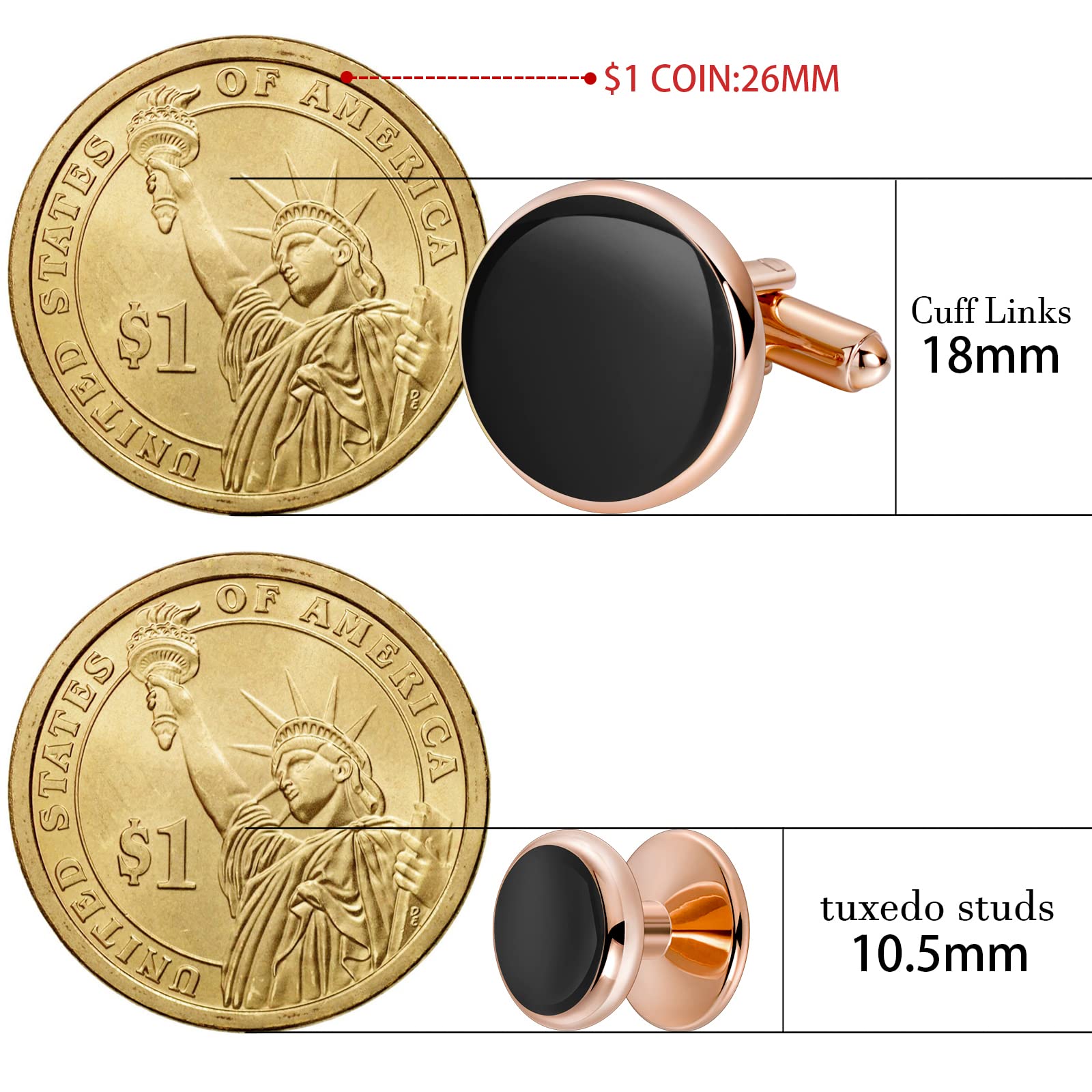 HAWSON Men’s Cufflinks and Tuxedo Studs Set with Gift Box; Men’s Jewelry or Accessories Suitable for Black Suit White Shirts Vest and Red Bow tie on Wedding or Anniversary and Birthday
