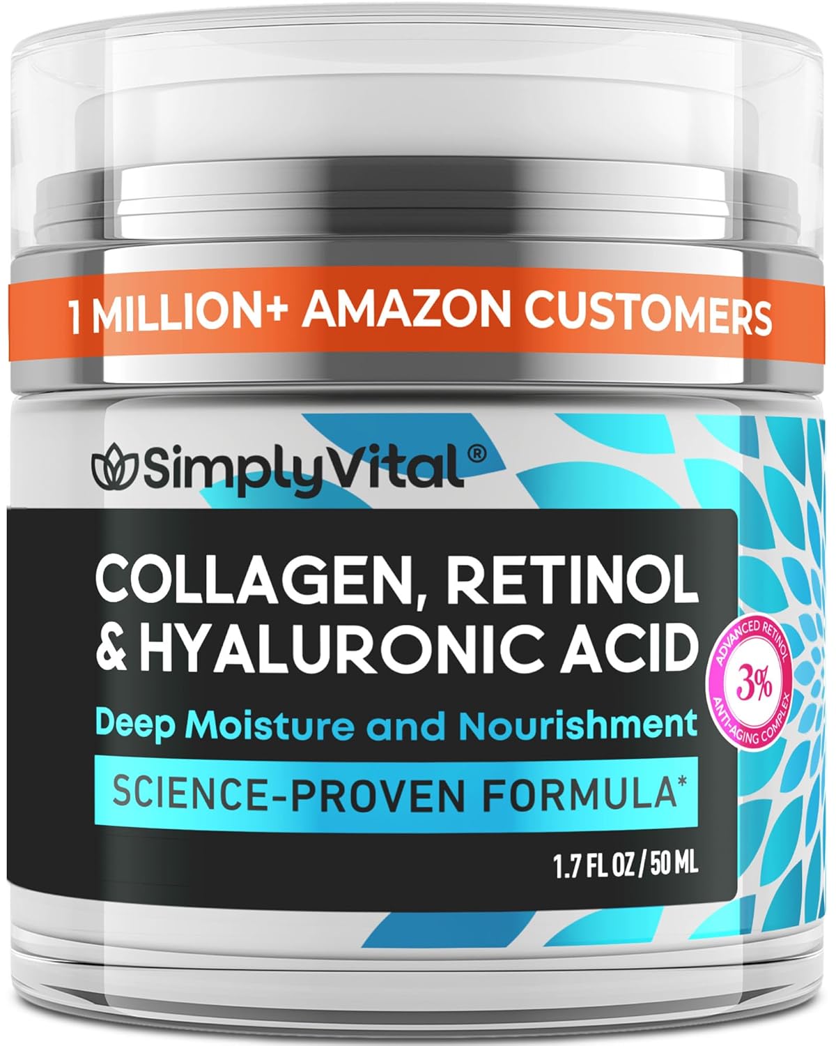 SimplyVital Face Moisturizer Retinol Collagen Hyaluronic Acid Cream 1.7 oz | Anti-Aging, Moisturizer Face Cream for Women & Men, Visibly Firming, Hydrating Neck Care, Day & Night Skin Care, Silky Feel
