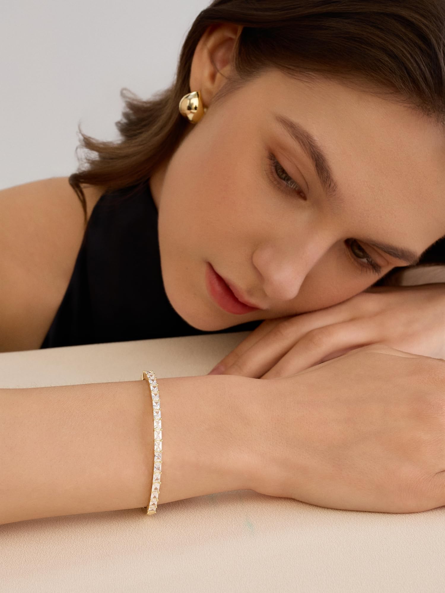 Gold Bracelets For Women, 14k Gold Filled Bangle Bracelets | Chunky Hinged Bangle Bracelets,Bangle Bracelets Non Tarnish, Jewelry For Women-Wavy Evil Eye Round Recetangle Marquise Cut