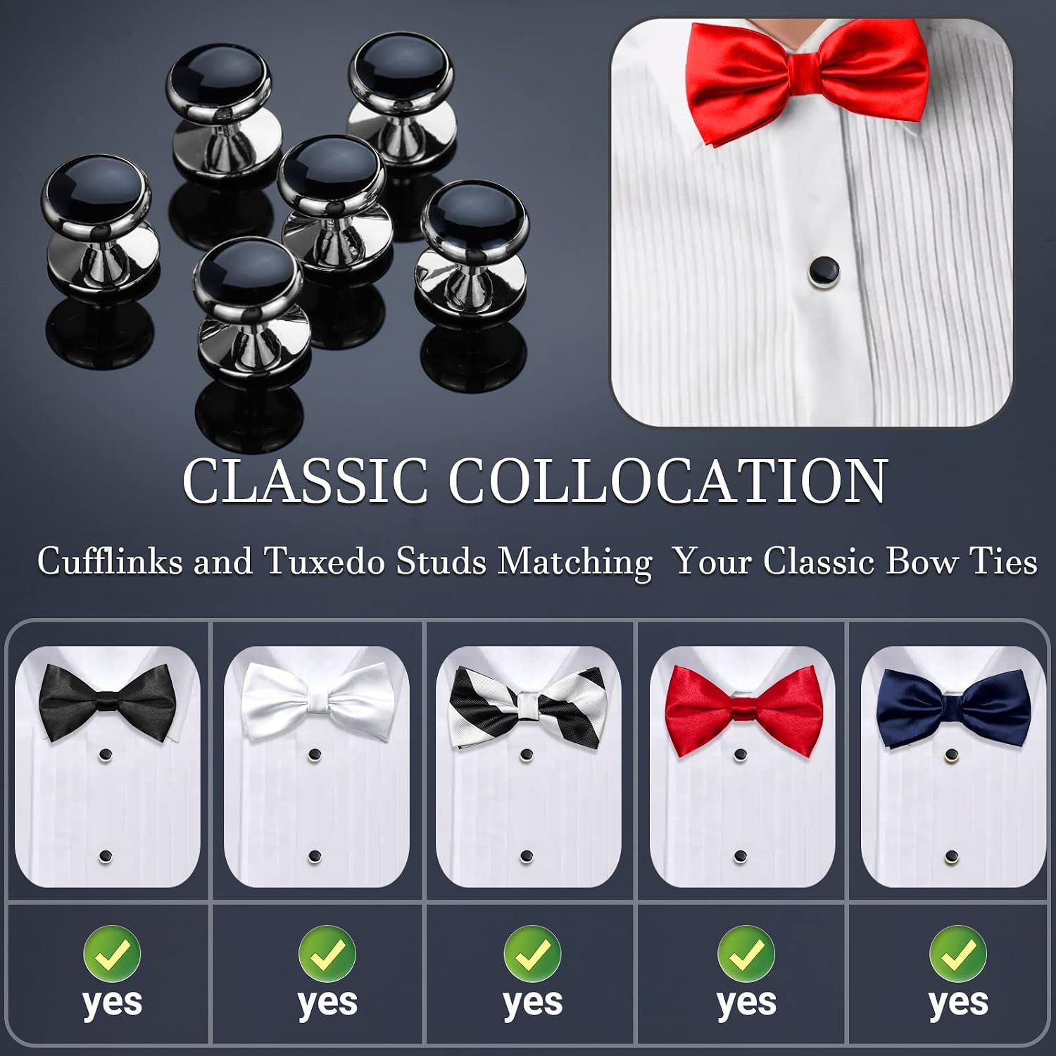 HAWSON Men’s Cufflinks and Tuxedo Studs Set with Gift Box; Men’s Jewelry or Accessories Suitable for Black Suit White Shirts Vest and Red Bow tie on Wedding or Anniversary and Birthday