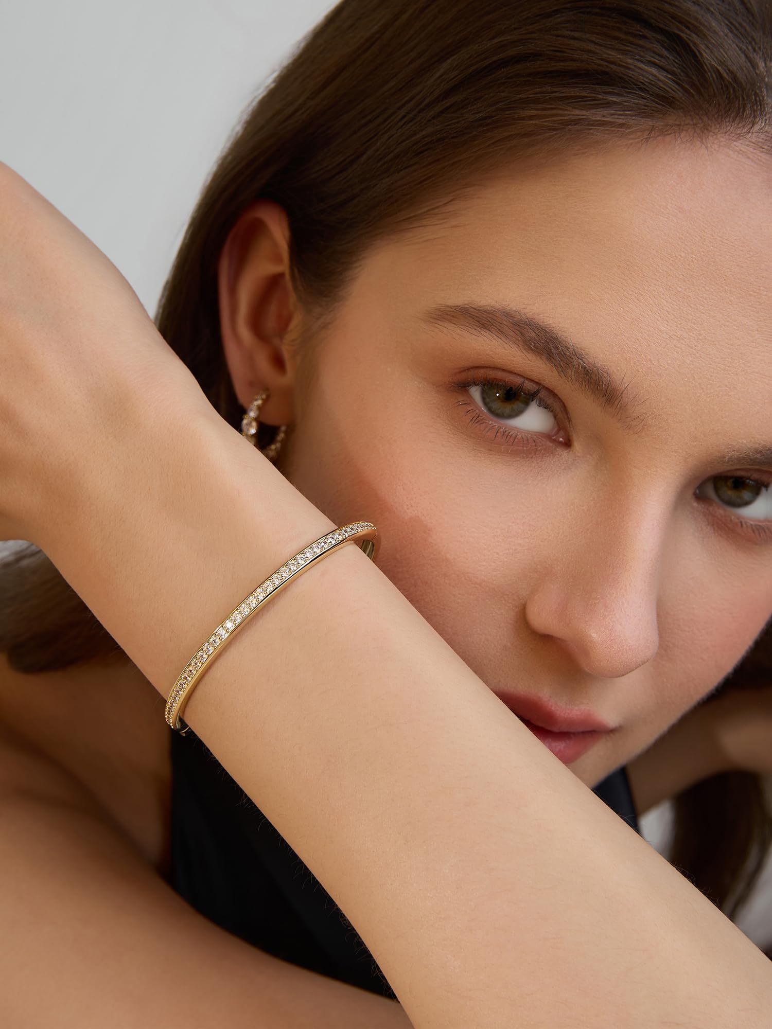 Gold Bracelets For Women, 14k Gold Filled Bangle Bracelets | Chunky Hinged Bangle Bracelets,Bangle Bracelets Non Tarnish, Jewelry For Women-Wavy Evil Eye Round Recetangle Marquise Cut