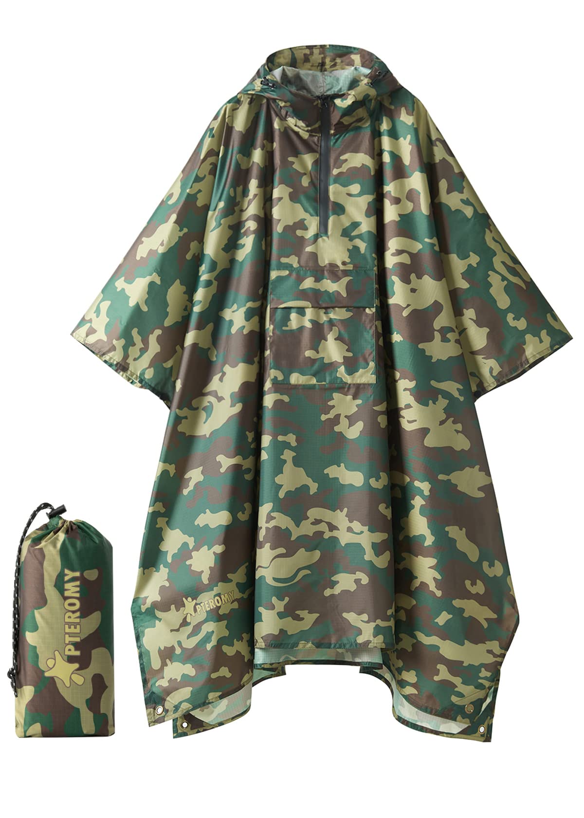 PTEROMY 3-in-1 Hooded Rain Poncho for Adult with Pocket, Waterproof Lightweight Unisex Raincoat for Hiking Camping Emergency