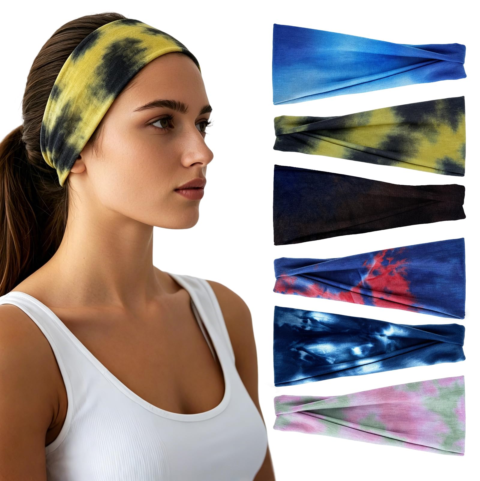 Headbands for Women - 6 Pack Wide Elastic Hair Bands | Stretchy Sweatbands Hair Bands | Soft Sports Thin Head Bands | Non-Slip Accessories Bands for Fashion, Washing Face, Workouts, Yoga, Daily Use