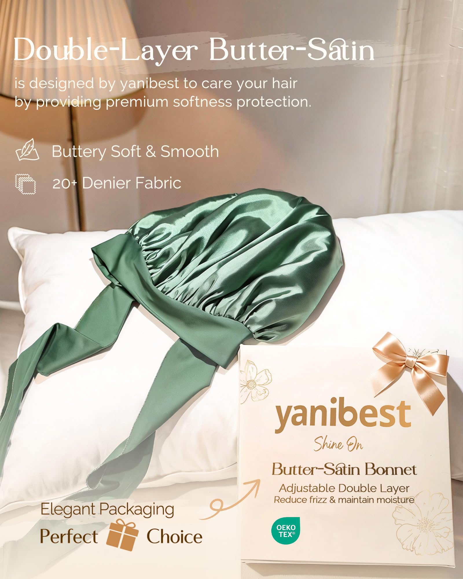 YANIBEST Adjustable Silk Bonnet for Sleeping Women Double Layer Satin Bonnet Reduce Friction Prevent Frizz Curly Hair