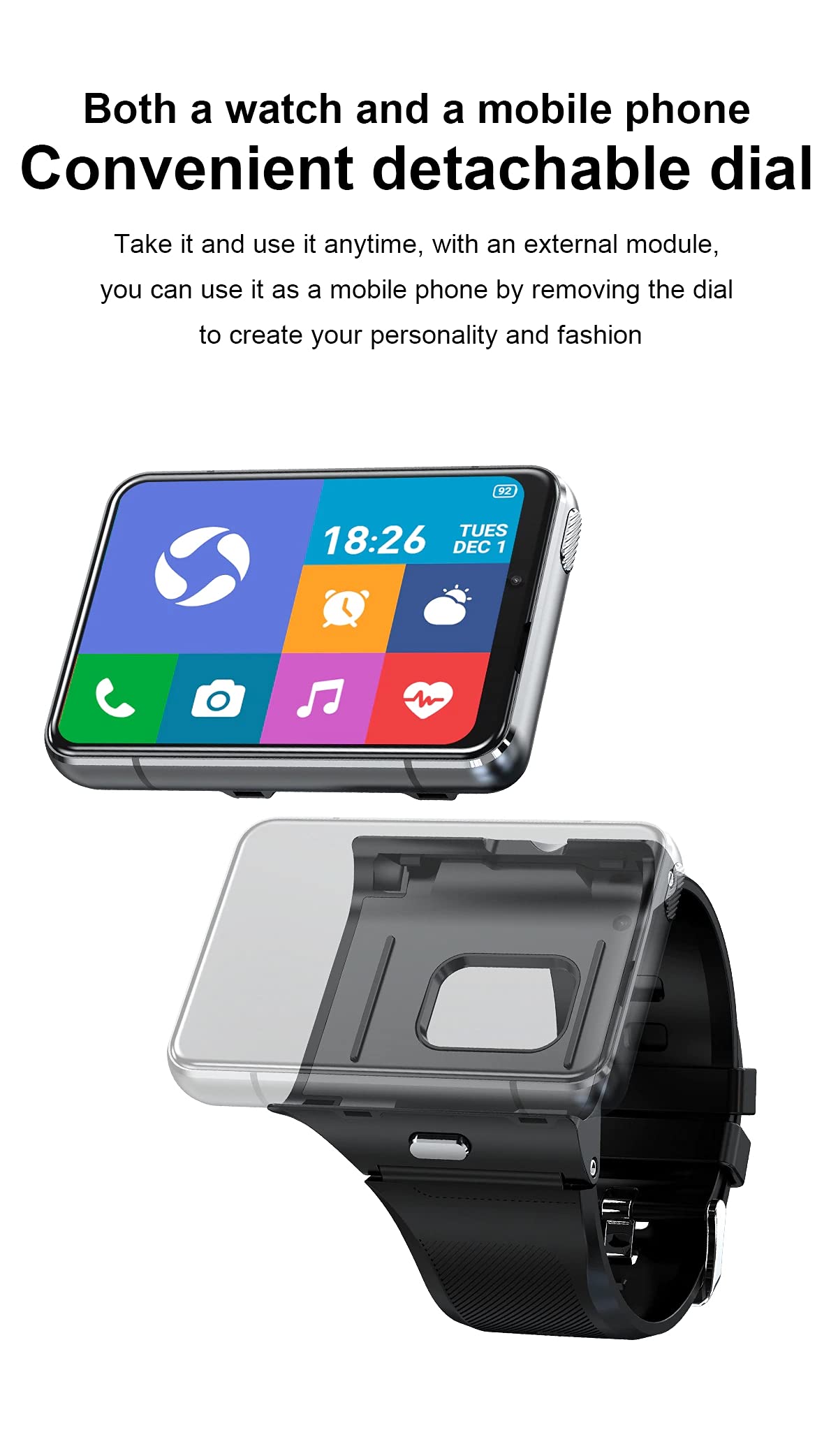 Smart Watch for Men, 4G Smartwatch 2.88 Inch Touch Screen Android 11 OS 6GB+128GB Activity Tracker with Face Unlock Dual Cameras WiFi GPS Detachable Band (Black, 6GB+128G)