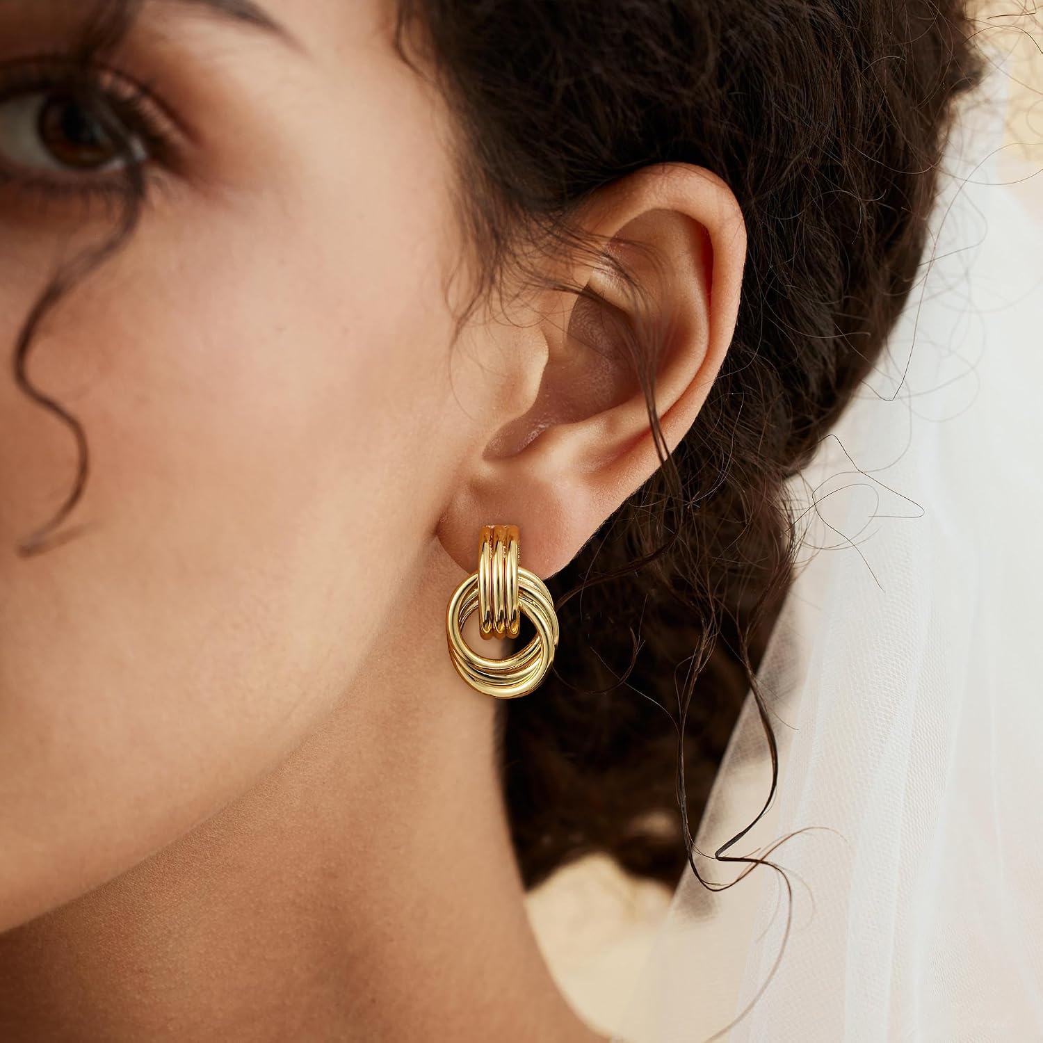 SHERLOVE Chunky Knot Gold Earrings Women Statement Drop Dangle Earrings | 14K Gold Plated Hypoallergenic Lightweight,Trendy Dainty Elegant Cute,Women Gold Jewelry Fashion Accessories Gifts
