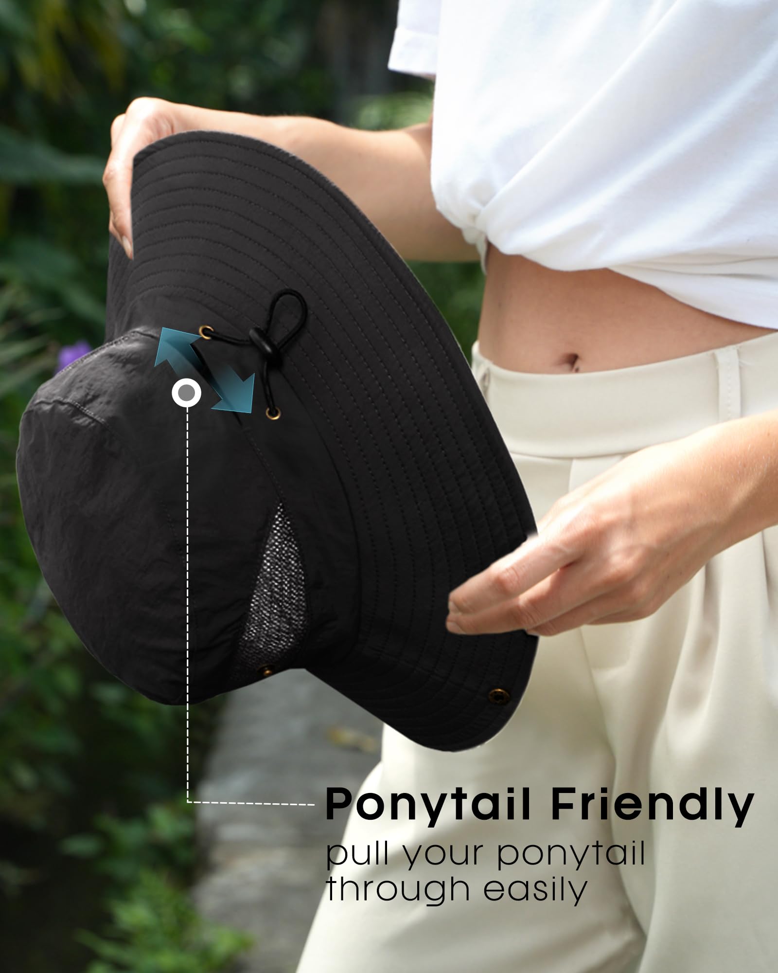 FURTALK Womens Sun Hat with Ponytail Hole Beach Hiking Summer Wide Brim UPF 50+ Outdoor Protection Foldable Bucket Hat