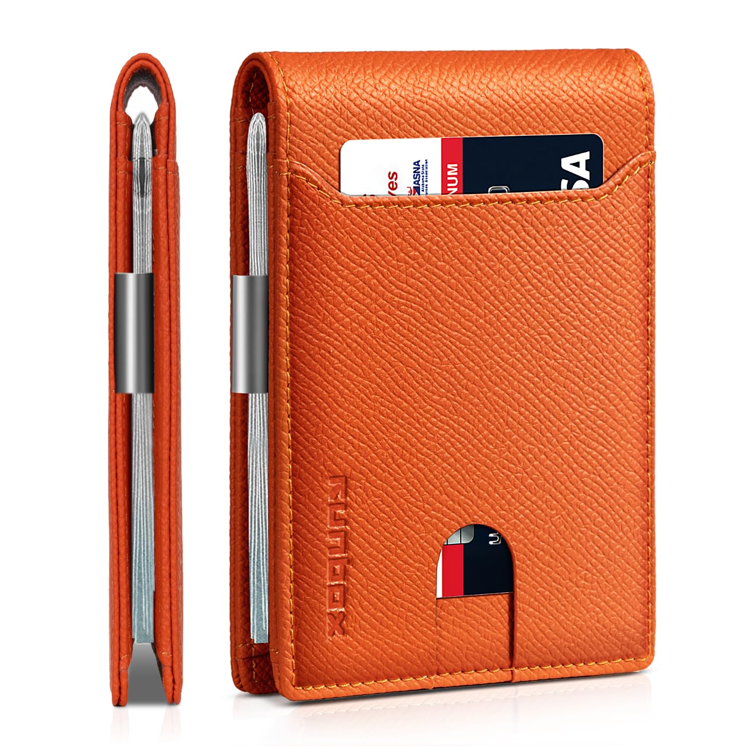 RUNBOX Slim Wallet for Men - RFID Blocking Leather Bifold with Money Clip | Minimalist Front Pocket Wallet Holds 11 Cards,Slim Thin Design,RFID Blocking Protection, Practical Birthday Gifts for Men