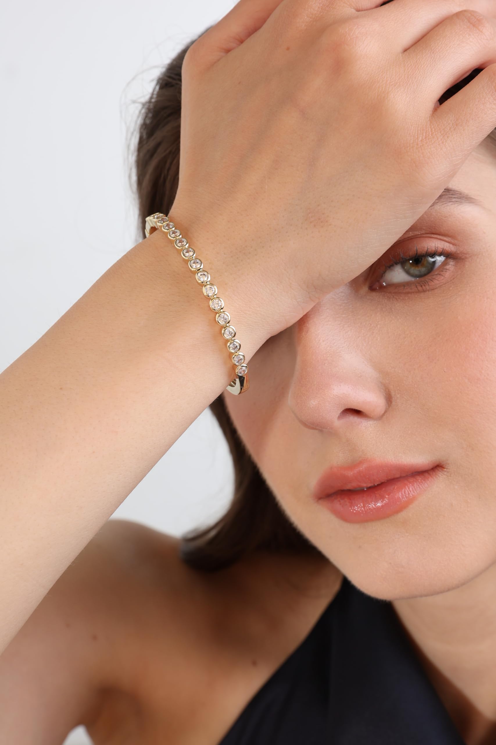 Gold Bracelets For Women, 14k Gold Filled Bangle Bracelets | Chunky Hinged Bangle Bracelets,Bangle Bracelets Non Tarnish, Jewelry For Women-Wavy Evil Eye Round Recetangle Marquise Cut