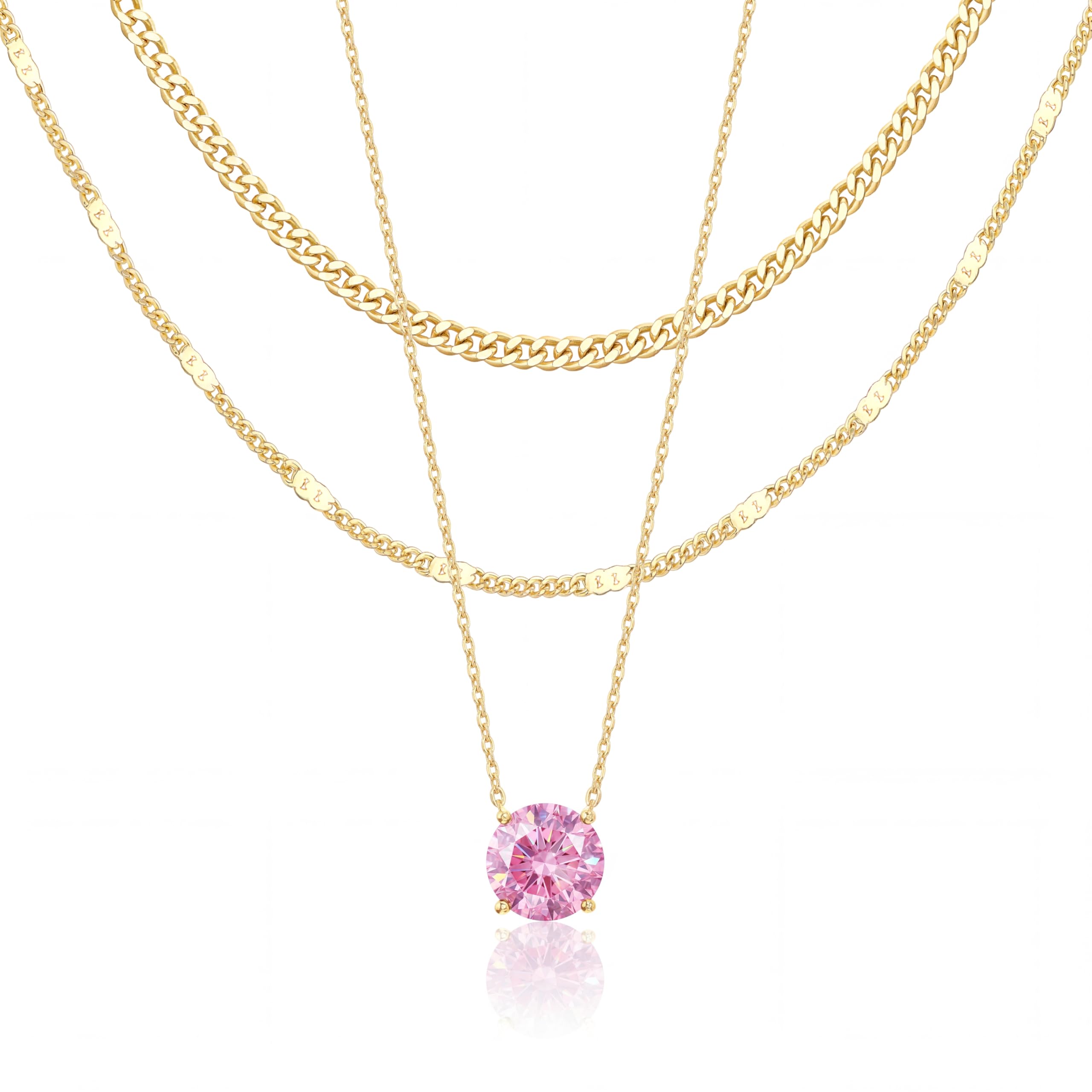 WomenGifts Layered Gold Necklaces for Women, 14K Gold Sterling Silver Plated Dainty Pendant Necklace Set Non Tarnish, Chunky Stackable Cuban Chain Choker, Trendy Birthstone Vacation Jewelry Gift