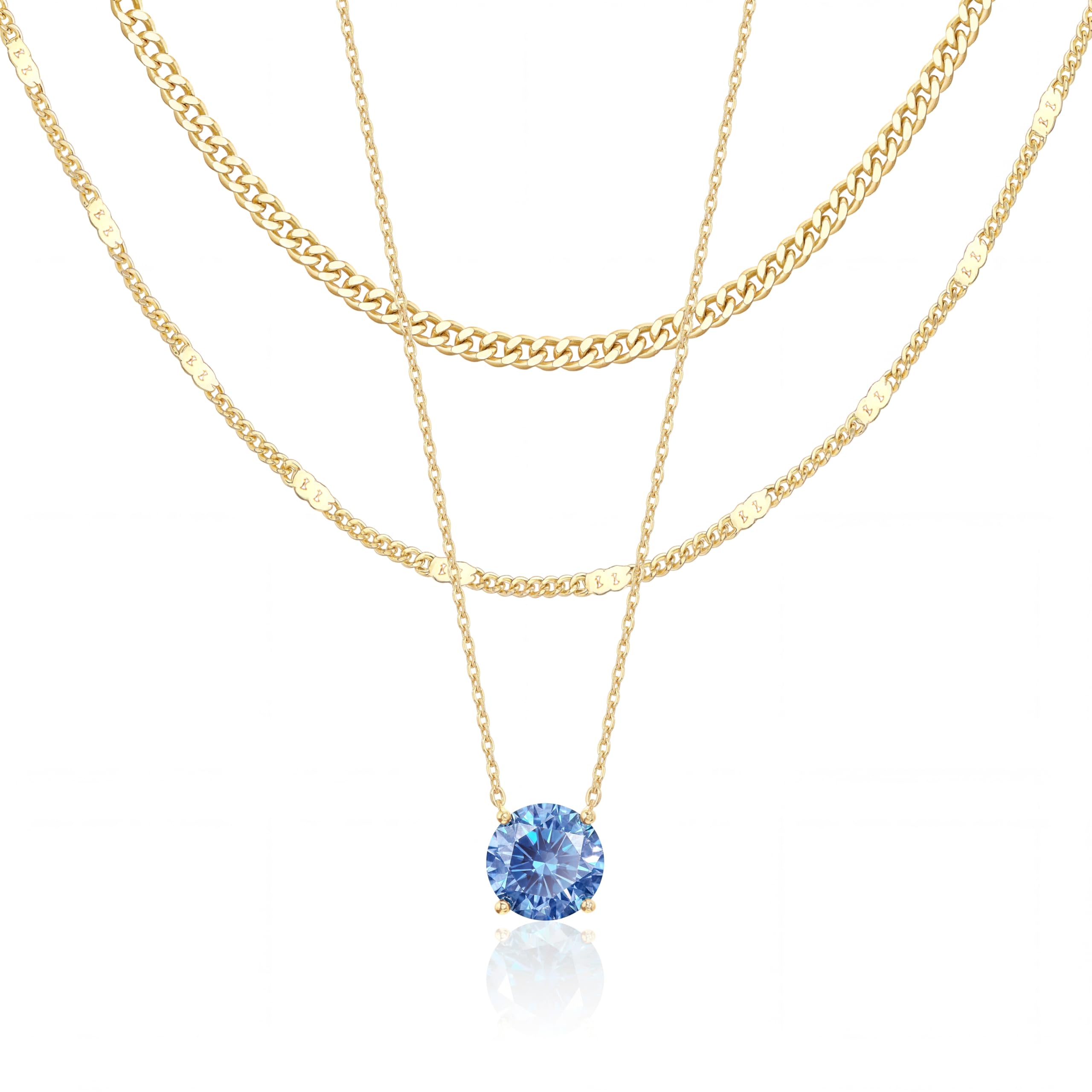 WomenGifts Layered Gold Necklaces for Women, 14K Gold Sterling Silver Plated Dainty Pendant Necklace Set Non Tarnish, Chunky Stackable Cuban Chain Choker, Trendy Birthstone Vacation Jewelry Gift