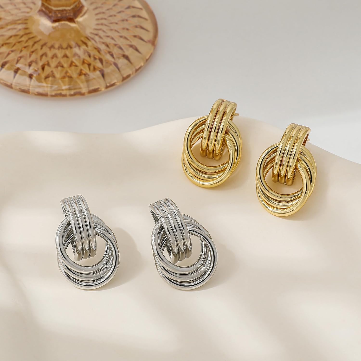 SHERLOVE Chunky Knot Gold Earrings Women Statement Drop Dangle Earrings | 14K Gold Plated Hypoallergenic Lightweight,Trendy Dainty Elegant Cute,Women Gold Jewelry Fashion Accessories Gifts