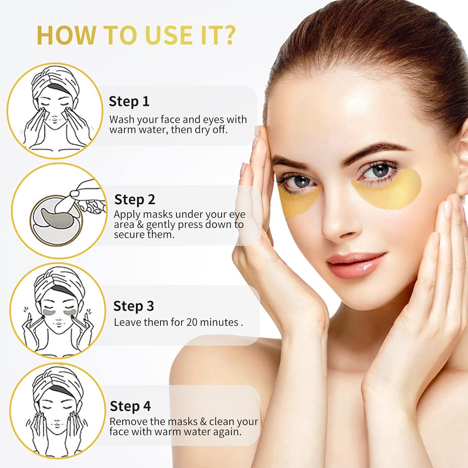 NAZANO 24K Gold Under Eye Patches - 60 Pack Eye Masks | for Puffy Eyes, Dark Circles, Bags & Wrinkles with Collagen & Hyaluronic Acid - Eye Care Pads for Daily Skincare (Gold)