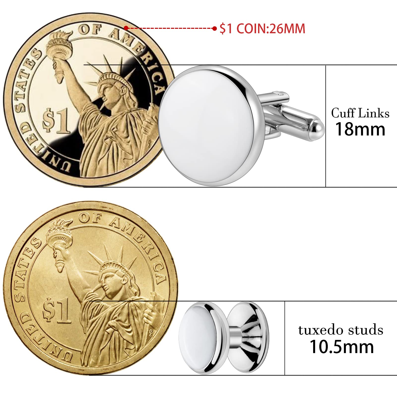 HAWSON Men’s Cufflinks and Tuxedo Studs Set with Gift Box; Men’s Jewelry or Accessories Suitable for Black Suit White Shirts Vest and Red Bow tie on Wedding or Anniversary and Birthday