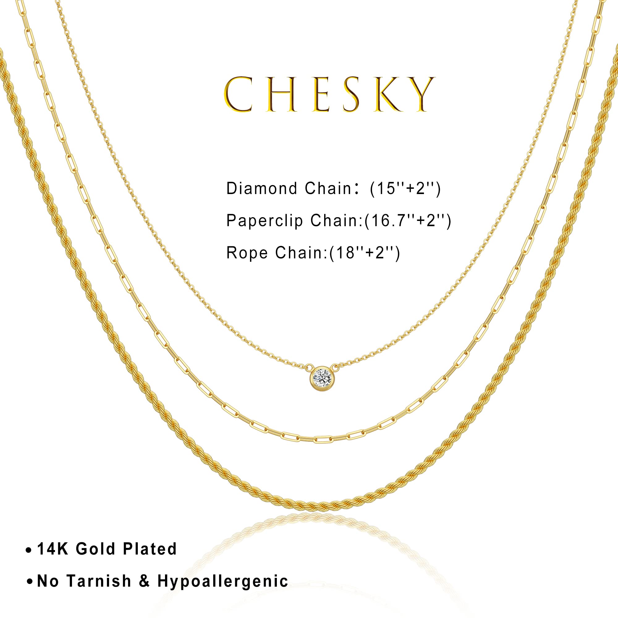CHESKY 14K Gold Plated Layered Chain Necklace for Women | Trendy Cuban Link Chain, Chunky Paperclip Chain, Toggle Clasp Necklace, Fashion Gold Jewelry, Daily Gift for Women