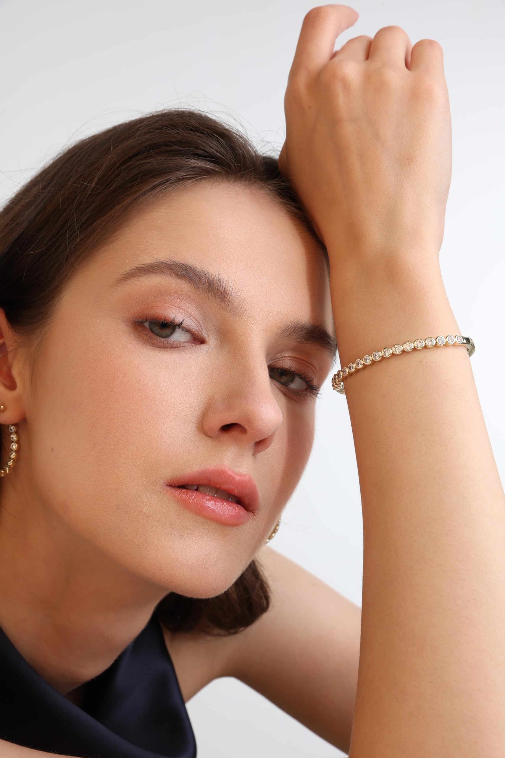 Gold Bracelets For Women, 14k Gold Filled Bangle Bracelets | Chunky Hinged Bangle Bracelets,Bangle Bracelets Non Tarnish, Jewelry For Women-Wavy Evil Eye Round Recetangle Marquise Cut